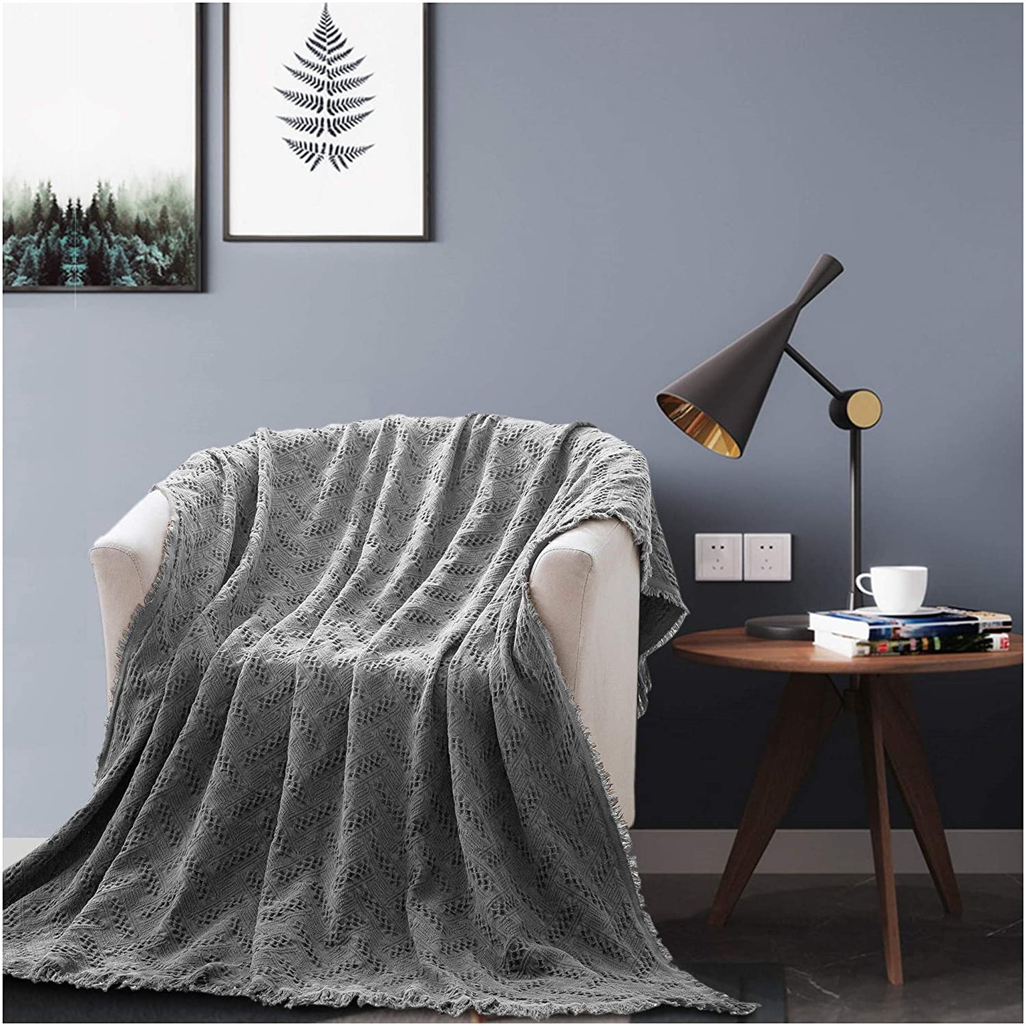 Sleep City Chargoal grey Throw Blanket Kasentex 100% Cotton Soft Knitted Throw Blanket, Room Decor, Graduation Gifts, Fathers Day Gift, Mom Gift Kasentex