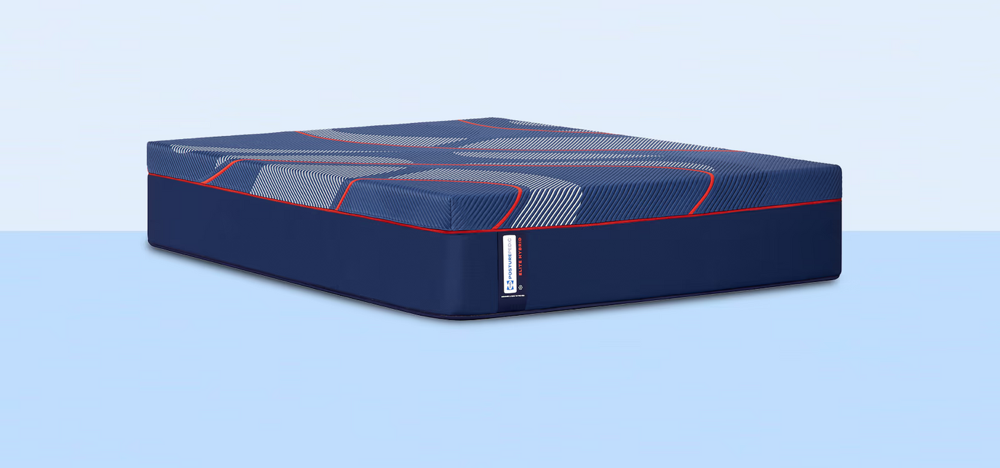 Blue mattress with red accents on a light blue background