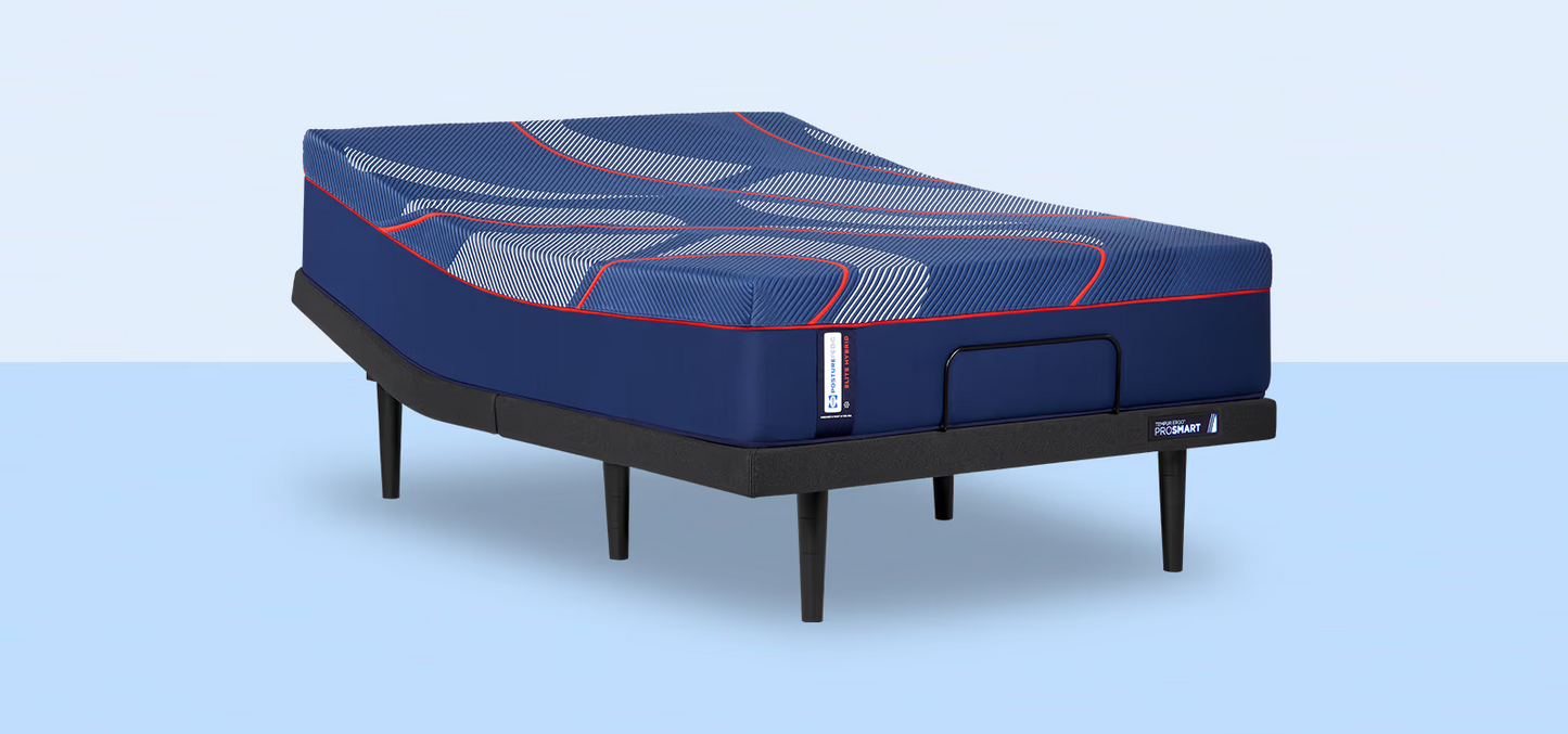 Blue adjustable bed on a light blue background