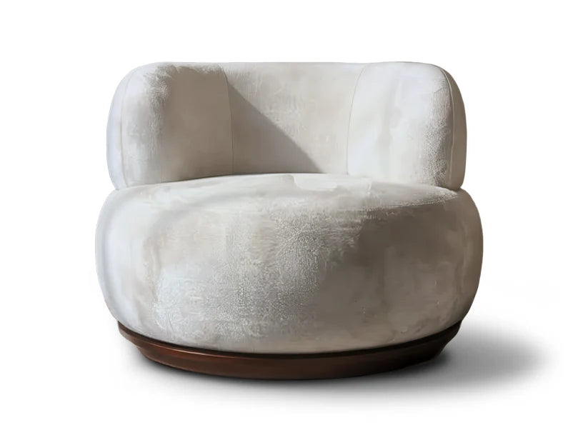 Modern white armchair with a brown base on a white background