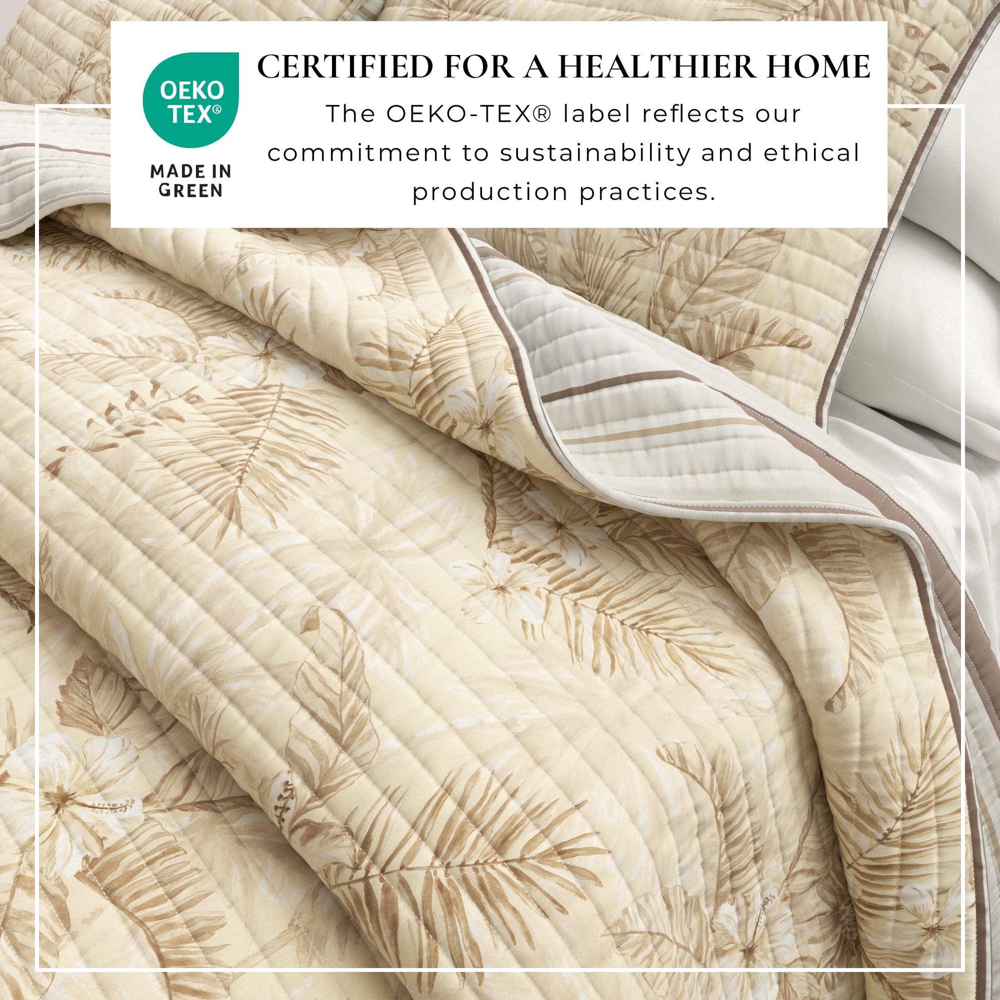 Sleep City Twin / Twin XL / Sand Floral Quilts & Comforters Floral Printed Cotton Quilt Set - Mendocino Collection Great Bay Home