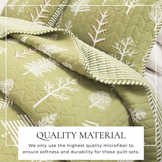 Sleep City Twin / Twin XL / Winter Forest - Sage/Red Quilts & Comforters 3 Piece Lodge Forest Quilt - Whistler Collection Great Bay Home