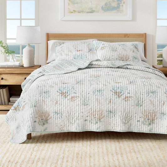 Sleep City Twin / Twin XL / Aqua Grove Quilts & Comforters Coastal Printed Cotton Quilt Set - Santa Barbara Collection Great Bay Home