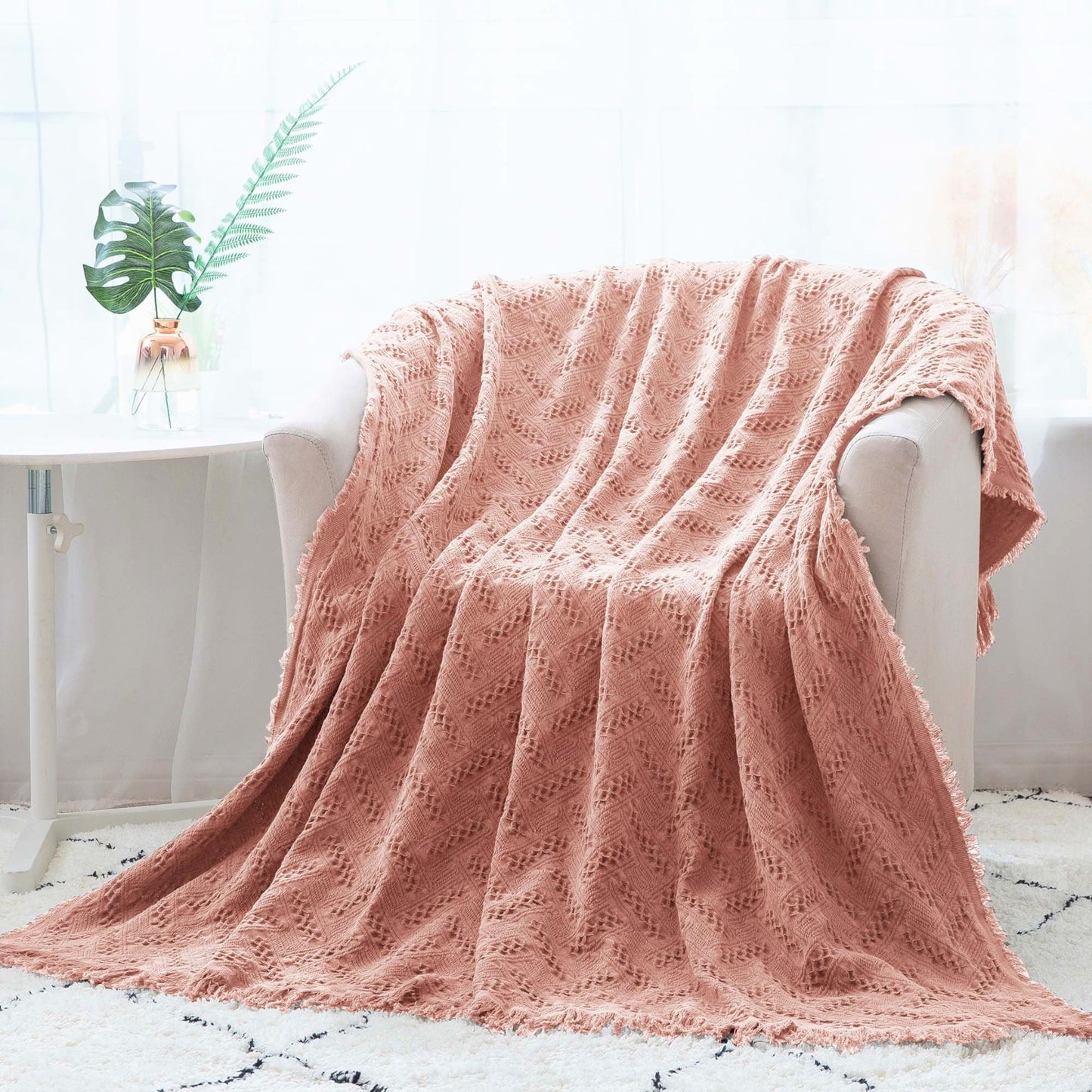 Sleep City Mellow Rose Throw Blanket Kasentex 100% Cotton Soft Knitted Throw Blanket, Room Decor, Graduation Gifts, Fathers Day Gift, Mom Gift Kasentex