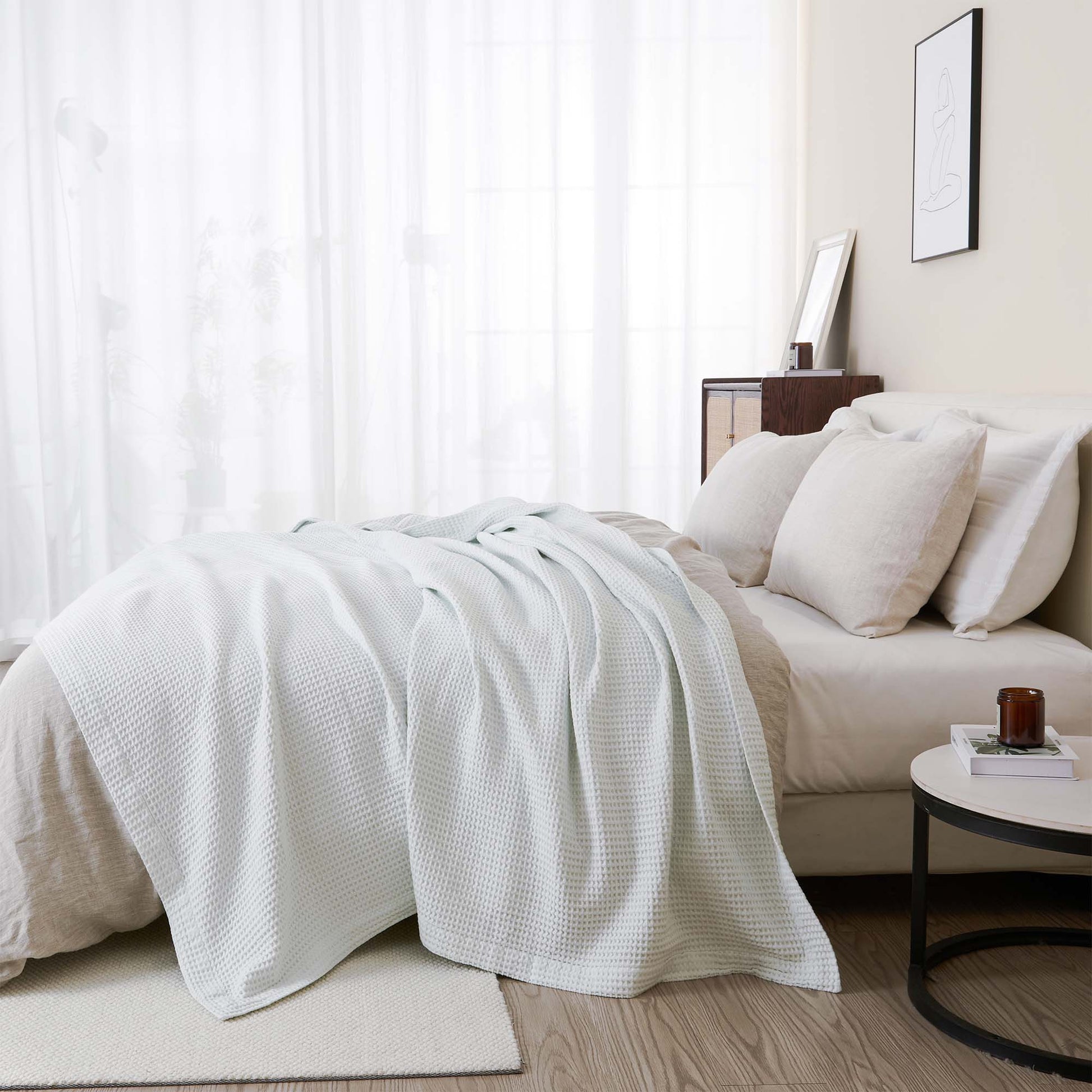 Sleep City Twin / White Blankets 100% Cotton Waffle Weave Blanket - Mikala Collection Great Bay Home