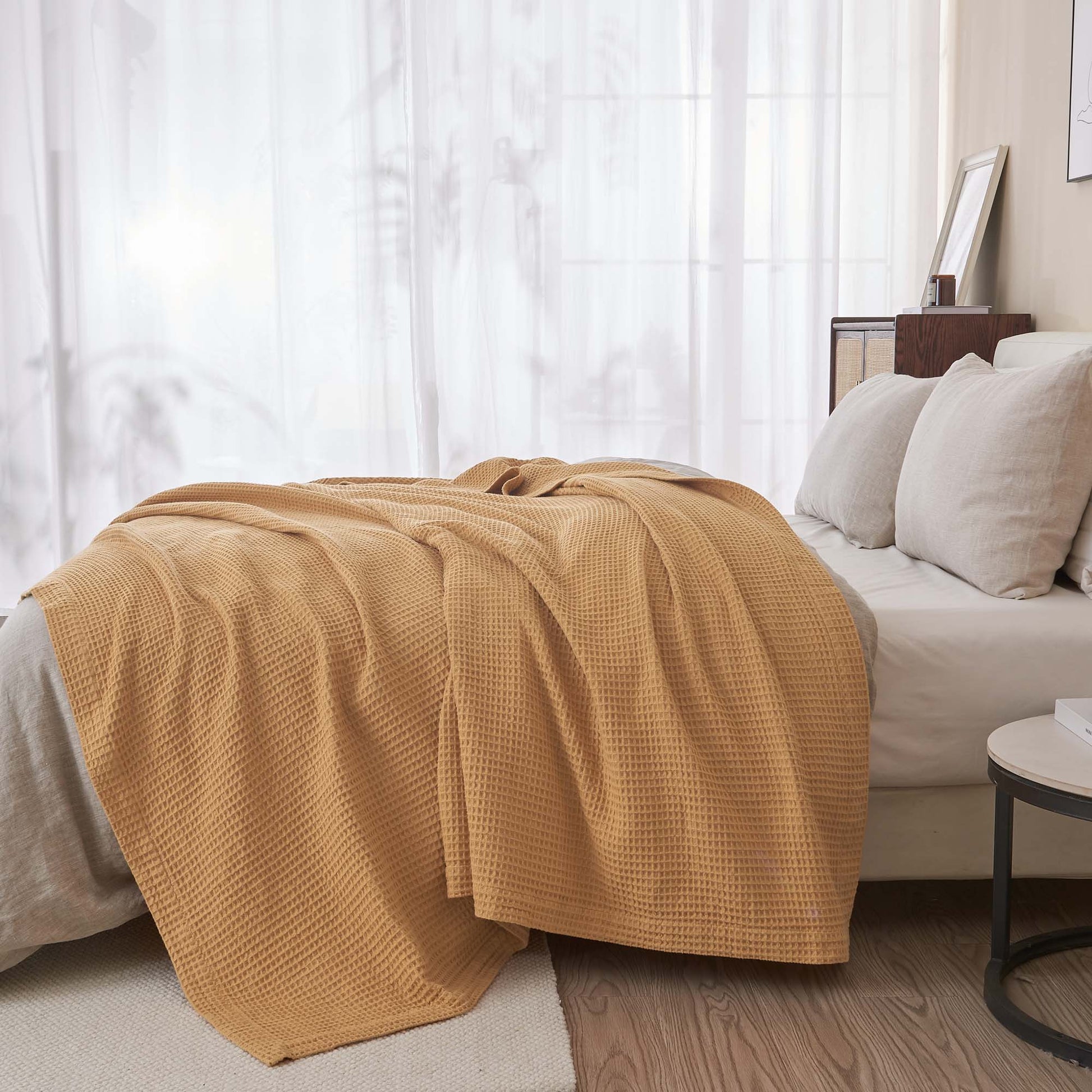 Sleep City Twin / White Blankets 100% Cotton Waffle Weave Blanket - Mikala Collection Great Bay Home