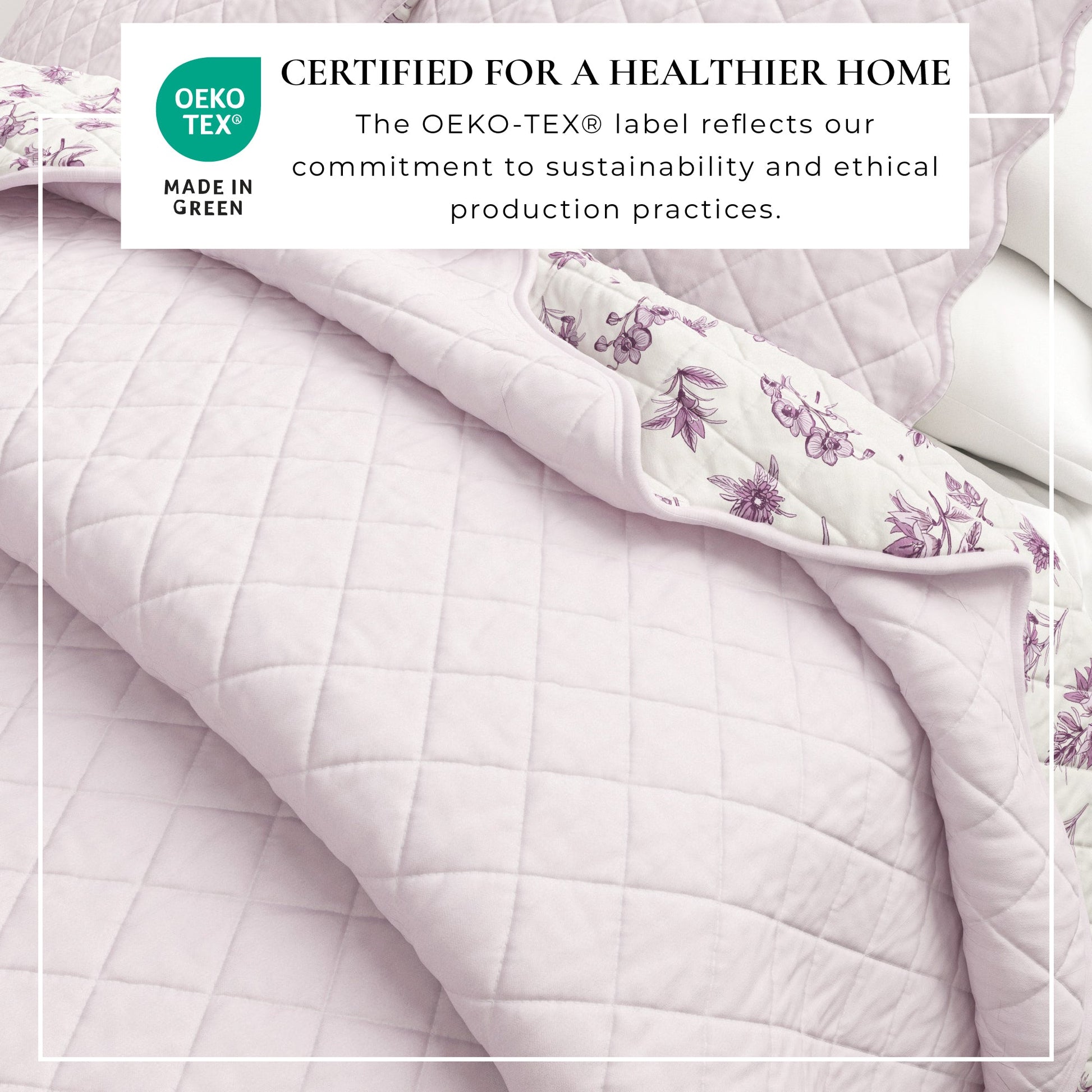 Sleep City Twin / Twin XL / Spring Petals Lavender Quilts & Comforters Floral Print & Scallopeded Edge Cotton Quilt Set - Sandie Collection Great Bay Home