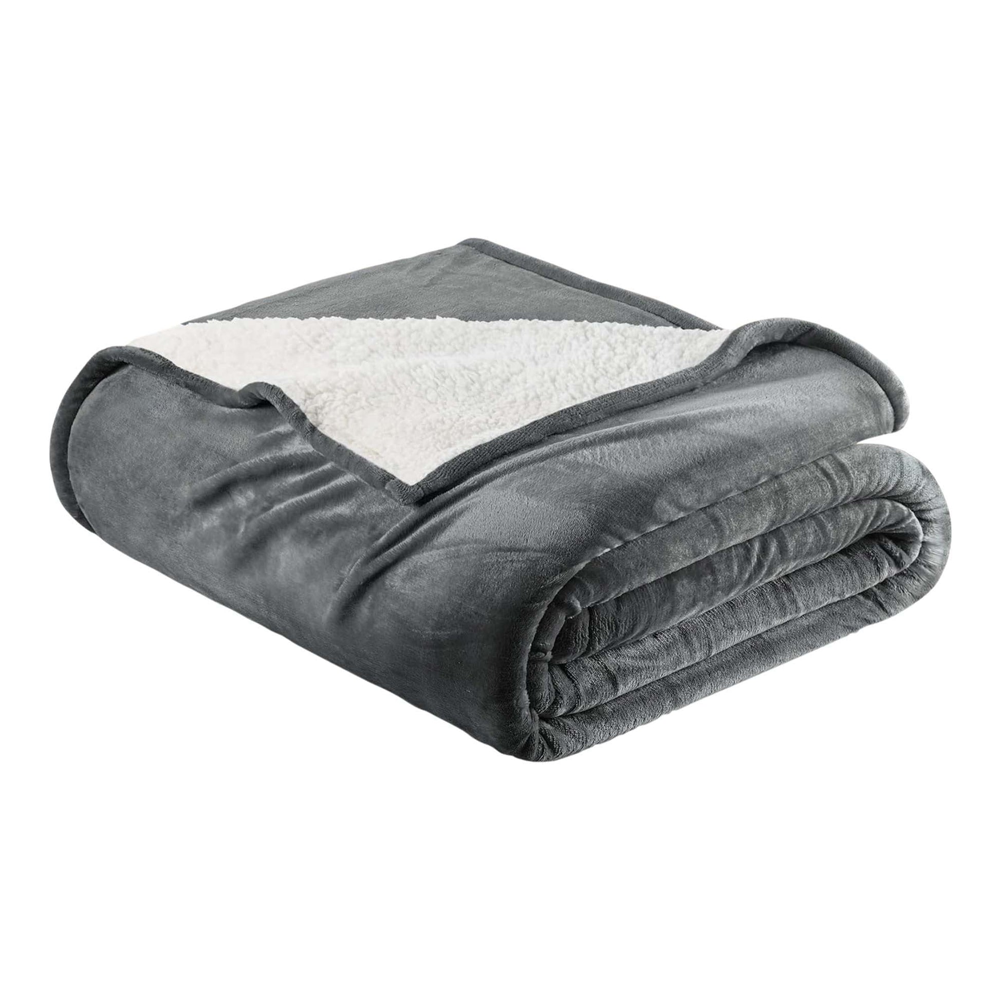 Sleep City Full / Queen / Gray Blankets Velvet Plush Sherpa Bed Blanket - Sherpa Fleece Collection Great Bay Home