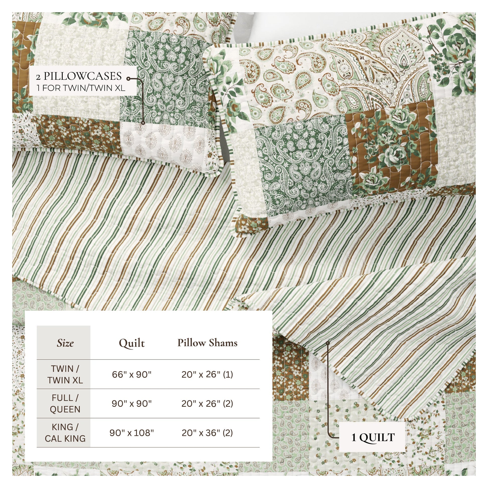 Sleep City Twin / Twin XL / Floral Grid - Brown Quilts & Comforters Floral Patchwork Quilt Set - Damia Collection Great Bay Home