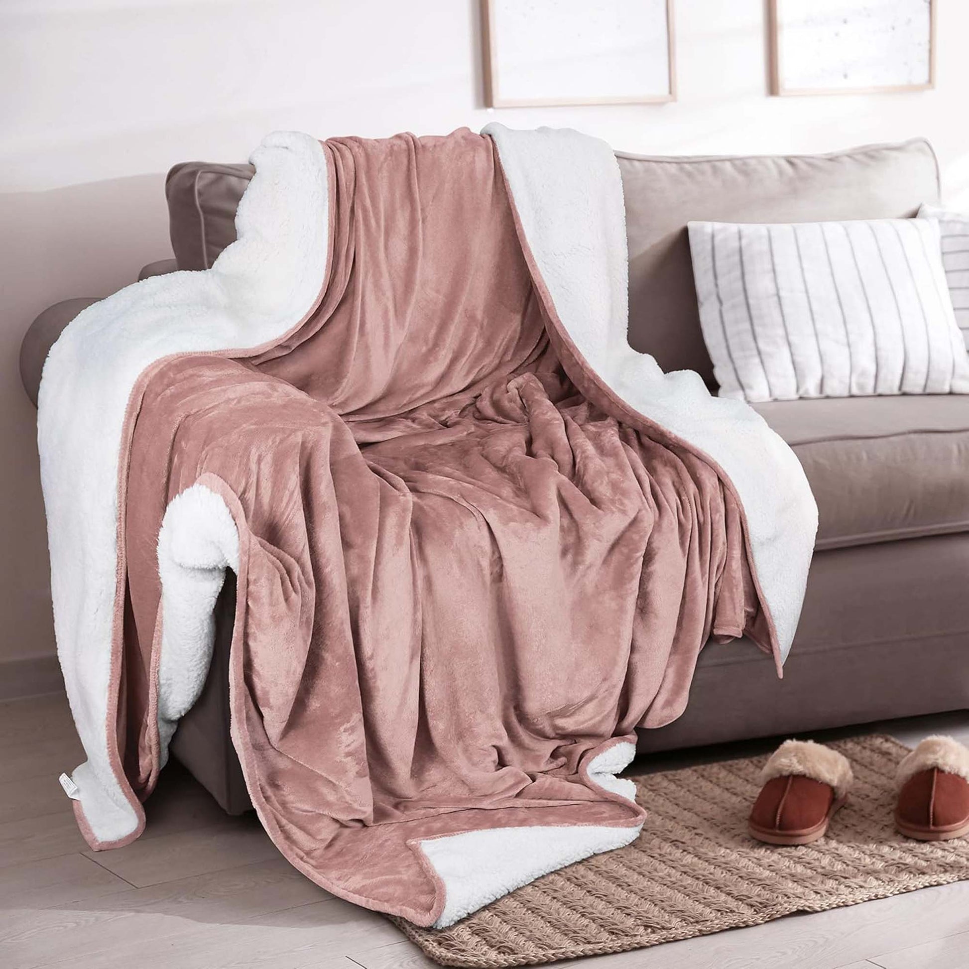 Sleep City Full / Queen / White Blankets Velvet Plush Sherpa Bed Blanket - Sherpa Fleece Collection Great Bay Home