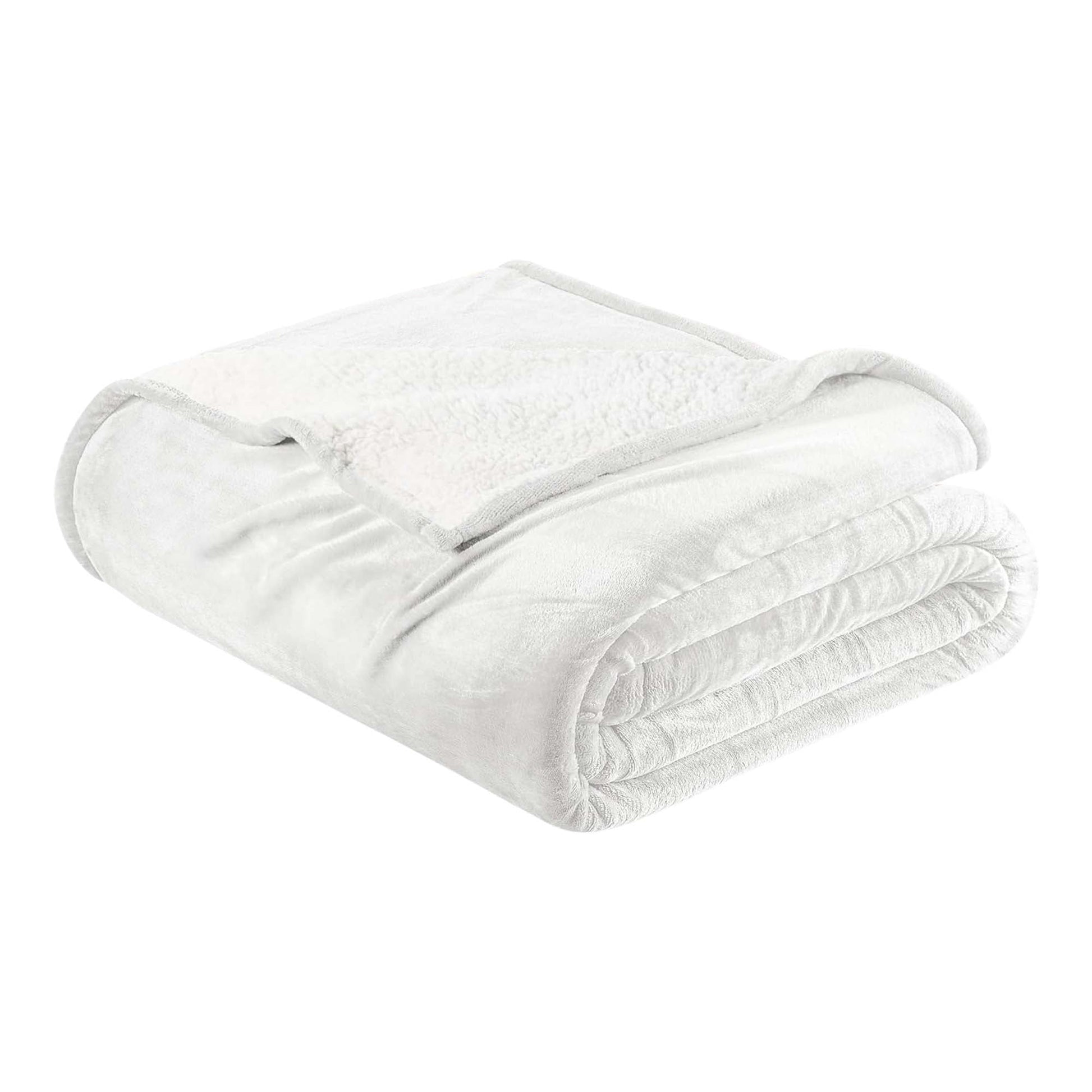 Sleep City Full / Queen / White Blankets Velvet Plush Sherpa Bed Blanket - Sherpa Fleece Collection Great Bay Home