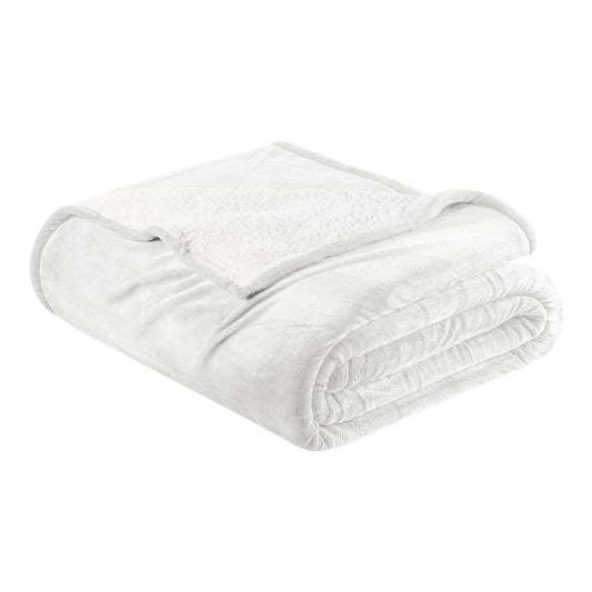 Sleep City Full / Queen / White Blankets Velvet Plush Sherpa Bed Blanket - Sherpa Fleece Collection Great Bay Home