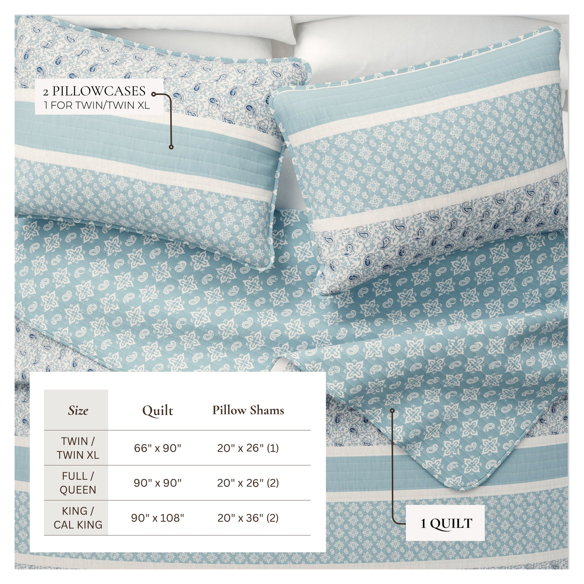 Sleep City Twin / Twin XL / Blue Quilts & Comforters 3-Piece Stripe Quilt - Kadi Collection Great Bay Home