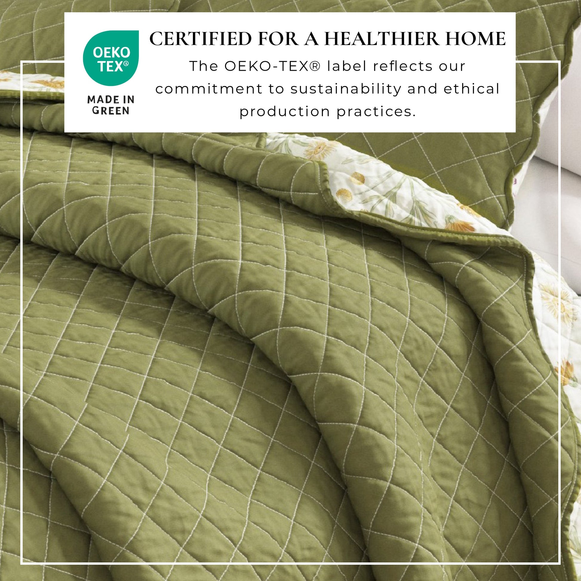 Sleep City King / Cal King / Morning Blossoms Quilts & Comforters Floral Print & Scallopeded Edge Cotton Quilt Set - Illiana Collection Great Bay Home