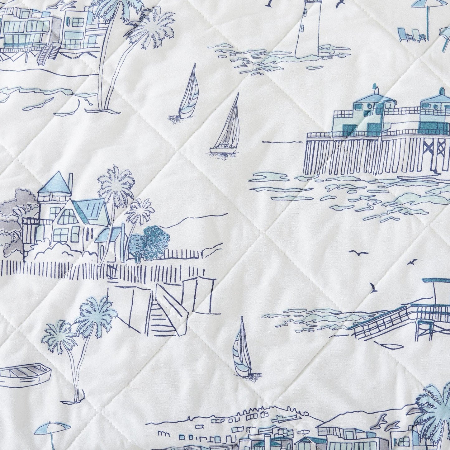 Sleep City Twin / Cape Elizabeth 3-Piece Coastal Toile Quilt Set - Cape Elizabeth Collection Great Bay Home