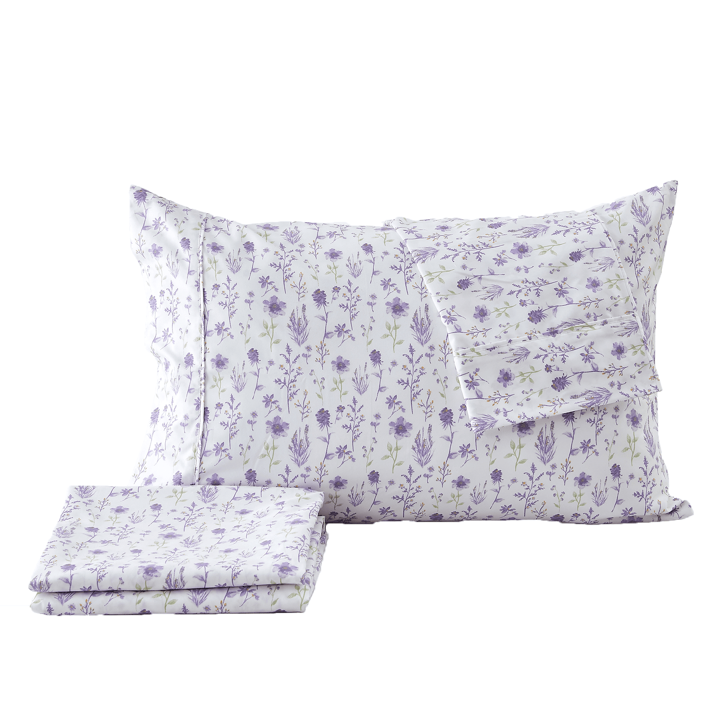 Sleep City Twin / Colorful Floral - Lavender Sheets 4 Piece Watercolor Floral Microfiber Sheet - Delia Collection Great Bay Home