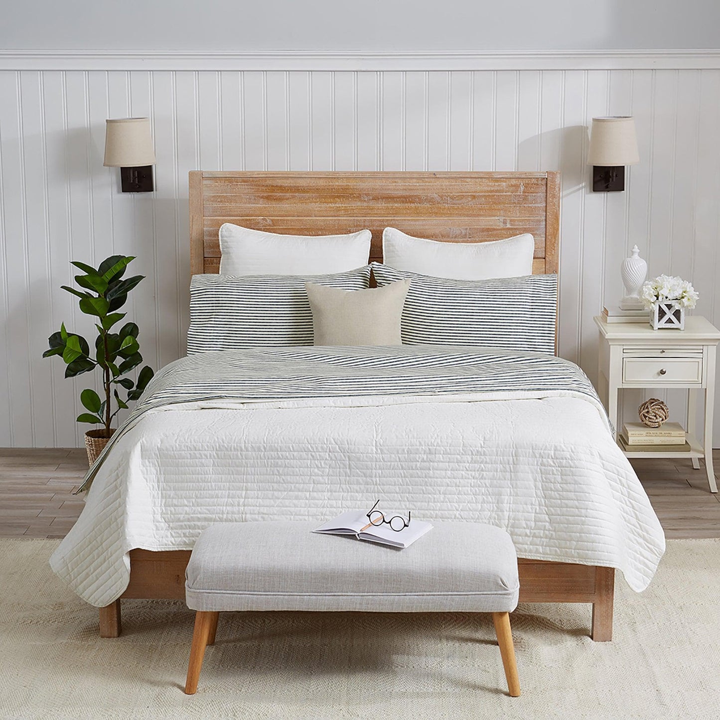 Sleep City Twin / Blue Bed Sheets Striped Microfiber Sheet Set - Evette Collection Great Bay Home