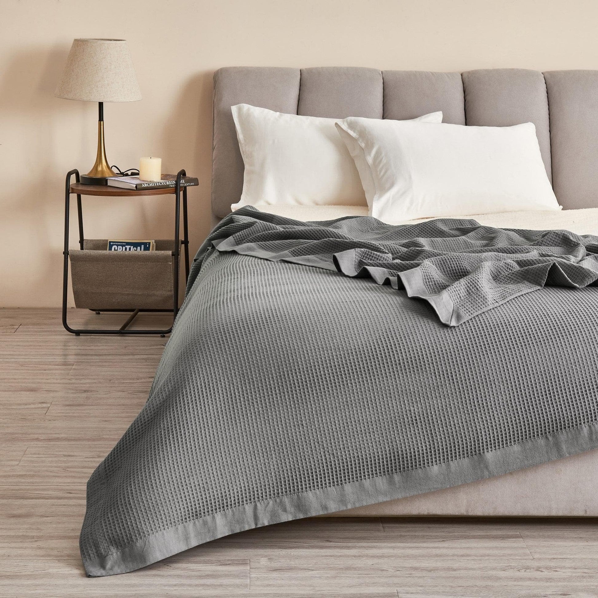 Sleep City Twin / Light Grey Blankets 100% Cotton Small Waffle Weave Blanket - Hazel Collection Great Bay Home