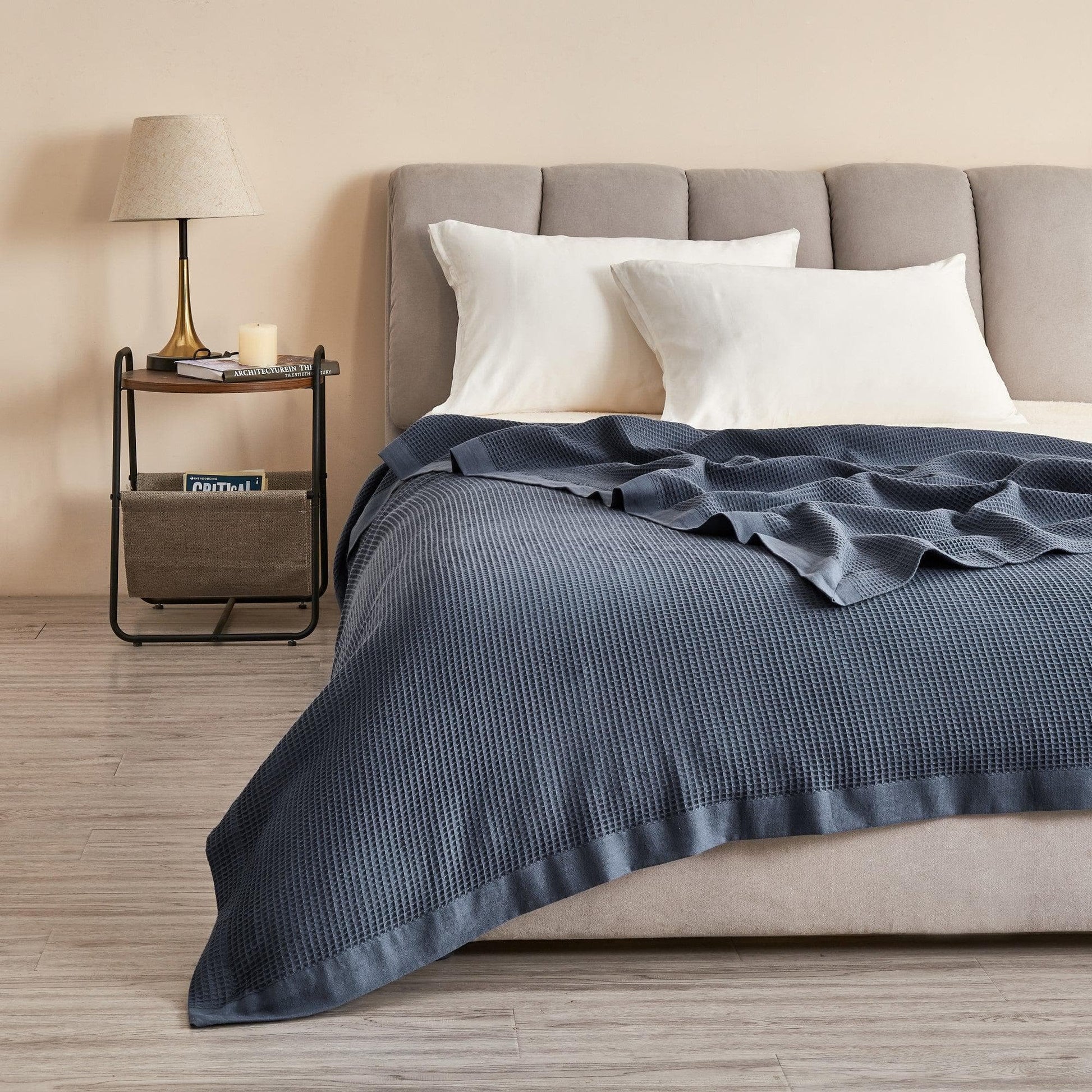 Sleep City Twin / Ocean Blue Blankets 100% Cotton Small Waffle Weave Blanket - Hazel Collection Great Bay Home