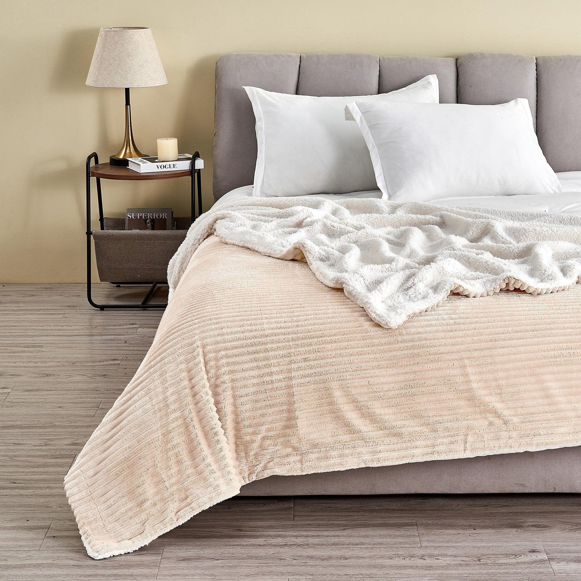 Sleep City Full / Queen / Cappuccino Blankets Ribbed Sherpa Throw Blanket - Corduroy Collection Great Bay Home