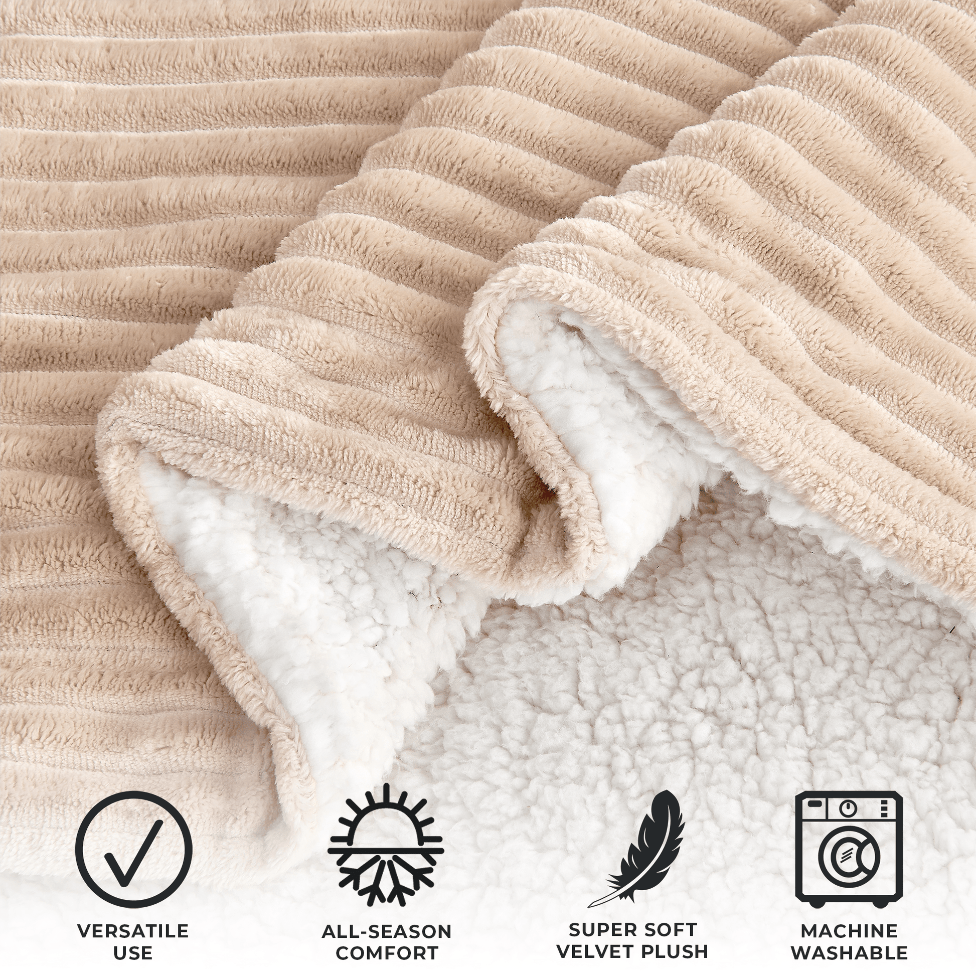 Sleep City Full / Queen / Cappuccino Blankets Ribbed Sherpa Throw Blanket - Corduroy Collection Great Bay Home
