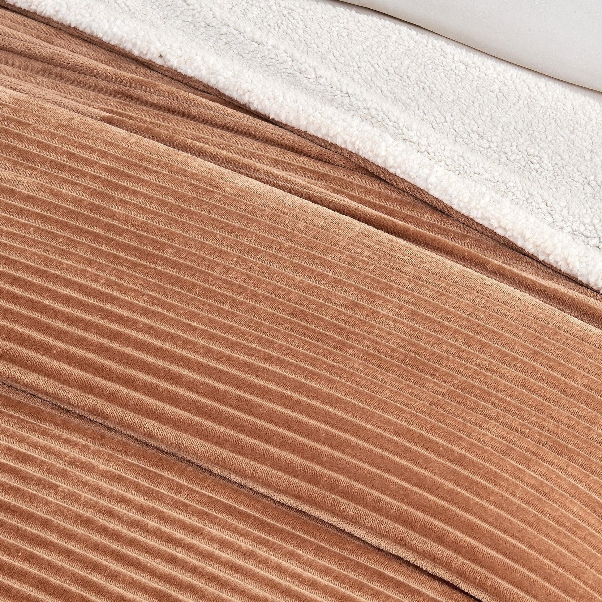 Sleep City Full / Queen / Cappuccino Blankets Ribbed Sherpa Throw Blanket - Corduroy Collection Great Bay Home