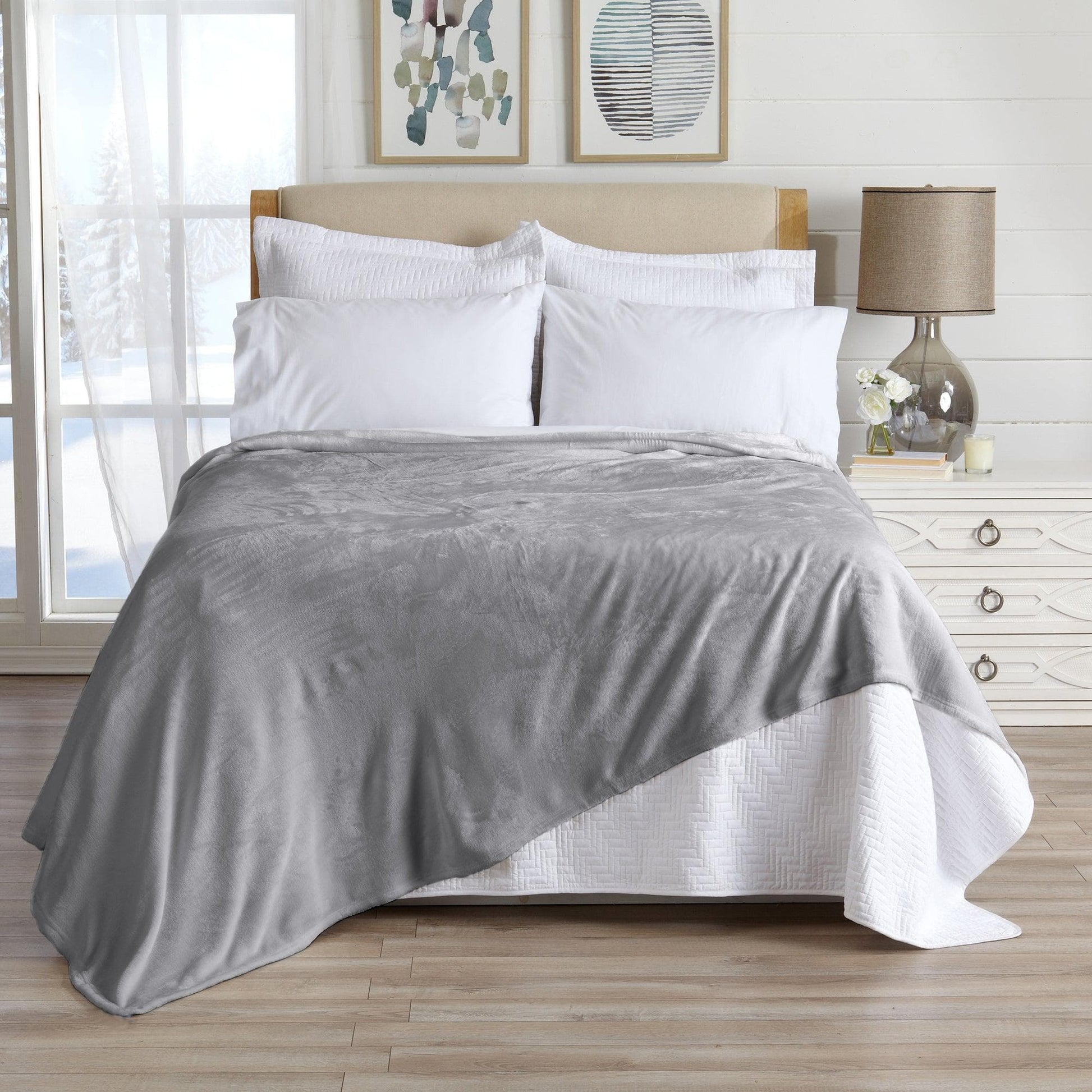 Sleep City 50" x 70" Throw / Frost Grey Blankets Velvet Plush Blanket - Avianna Collection Great Bay Home