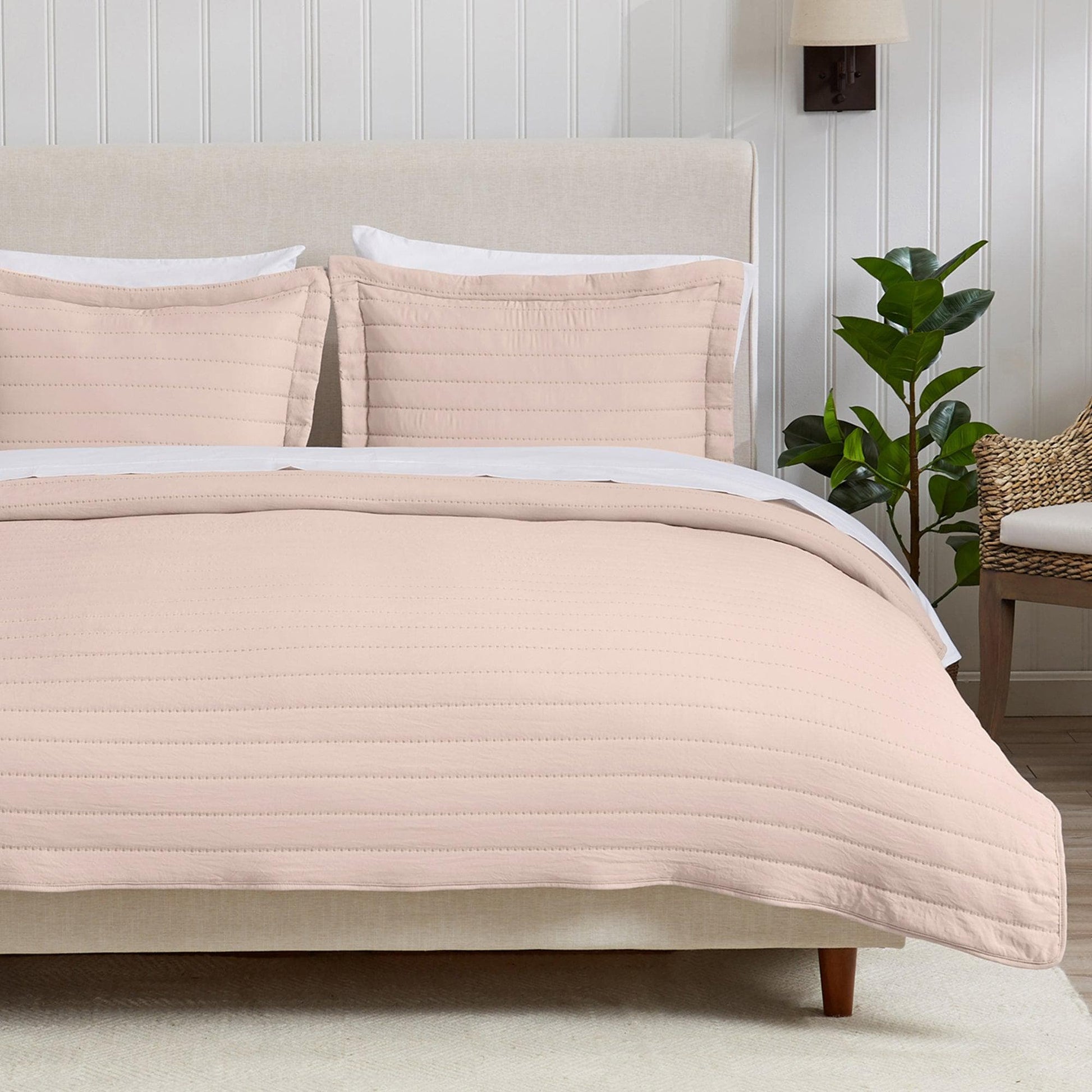 Sleep City Twin / Rose Clay Quilts & Comforters 3-Piece Solid Striped Quilt - Virginia Collection Great Bay Home