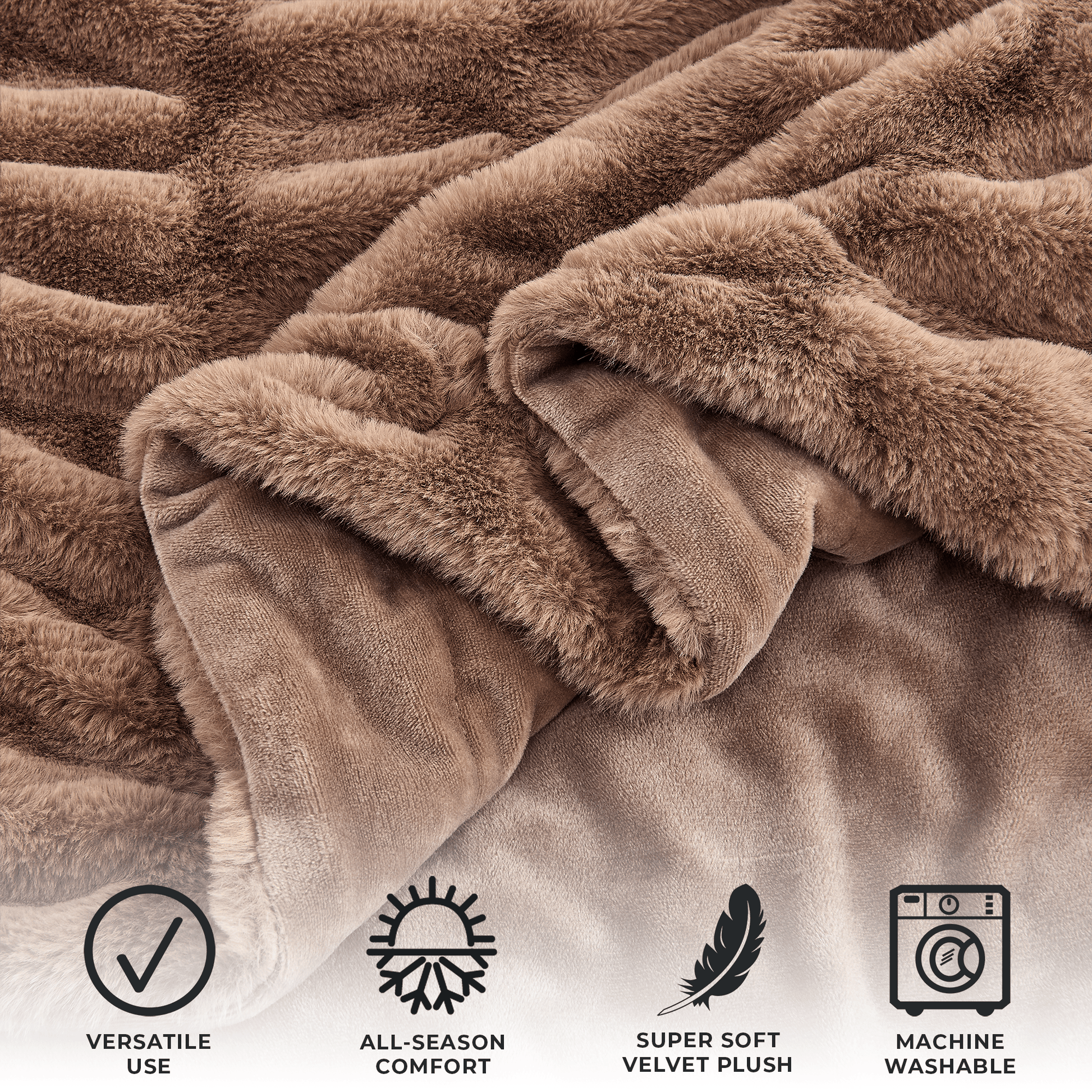Sleep City 50" x 60" Throw / Brown / Taupe Blankets Ruched Faux Fur Throw Blanket - Alondra Collection Great Bay Home