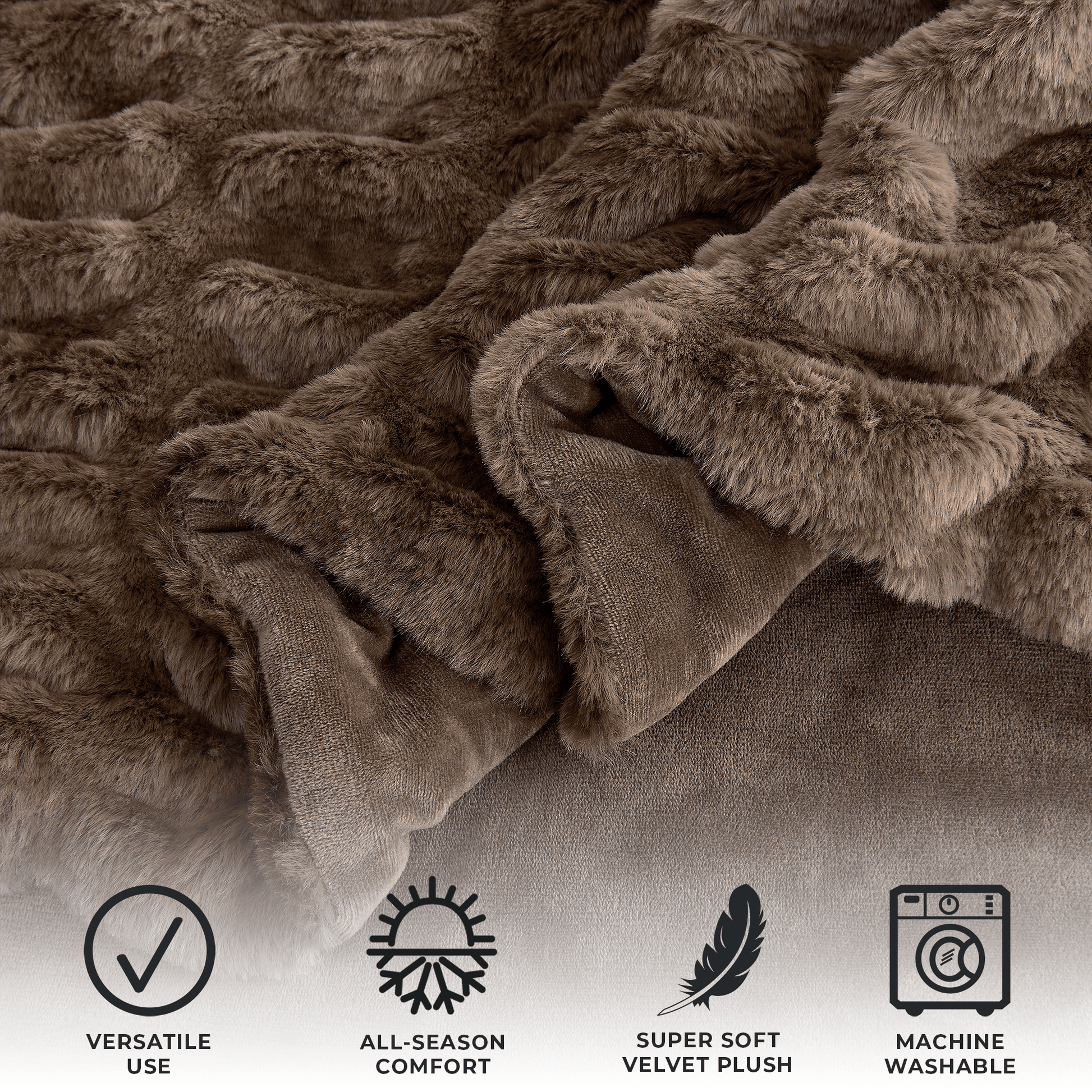 Sleep City 50" x 60" Throw / Brown / Taupe Blankets Ruched Faux Fur Throw Blanket - Alondra Collection Great Bay Home