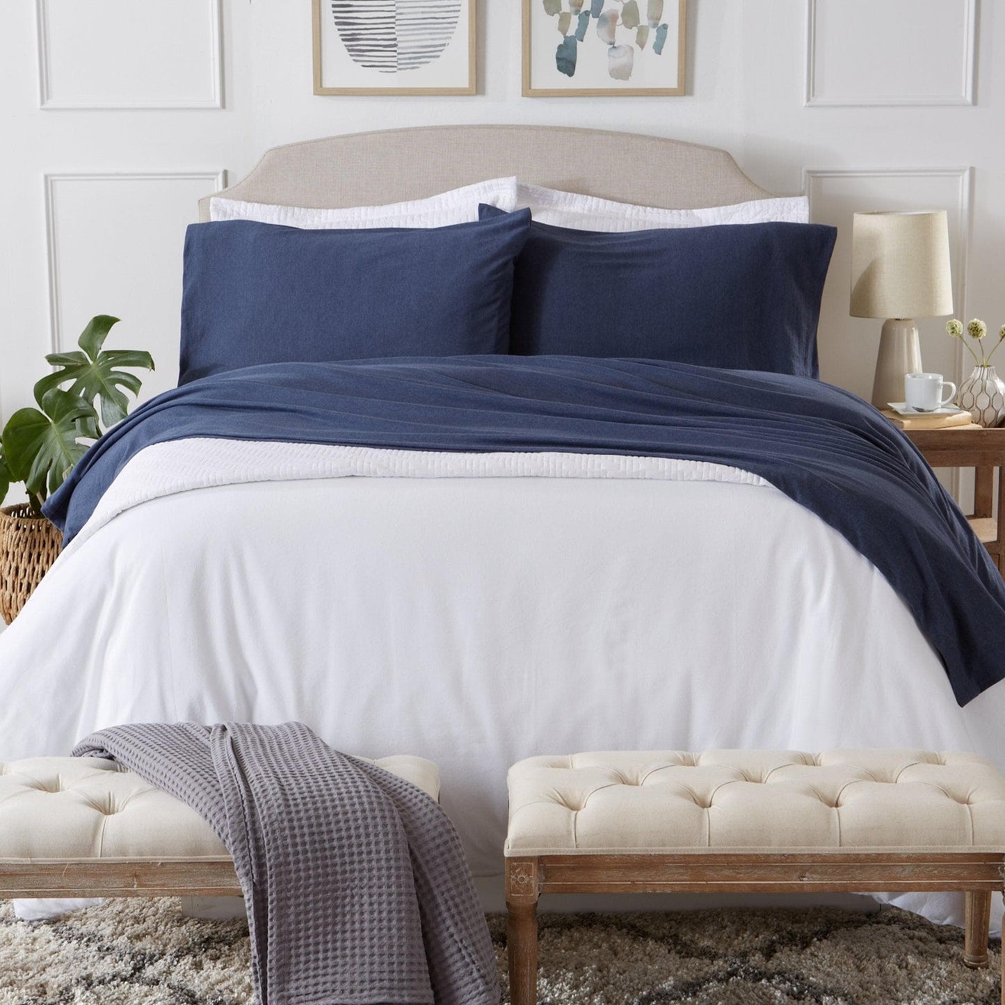Sleep City Full / Charcoal Sheets 4-Piece Flannel Jersey Sheet - Cozy Flex Collection Great Bay Home