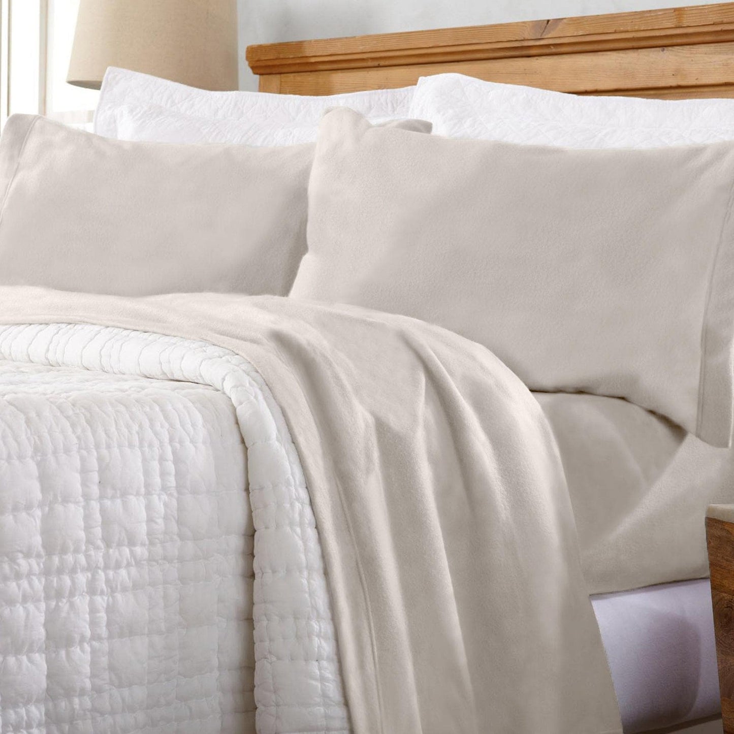 Sleep City Twin / Ivory Sheets 4-Piece Solid Fleece Sheet - Christina Collection Great Bay Home