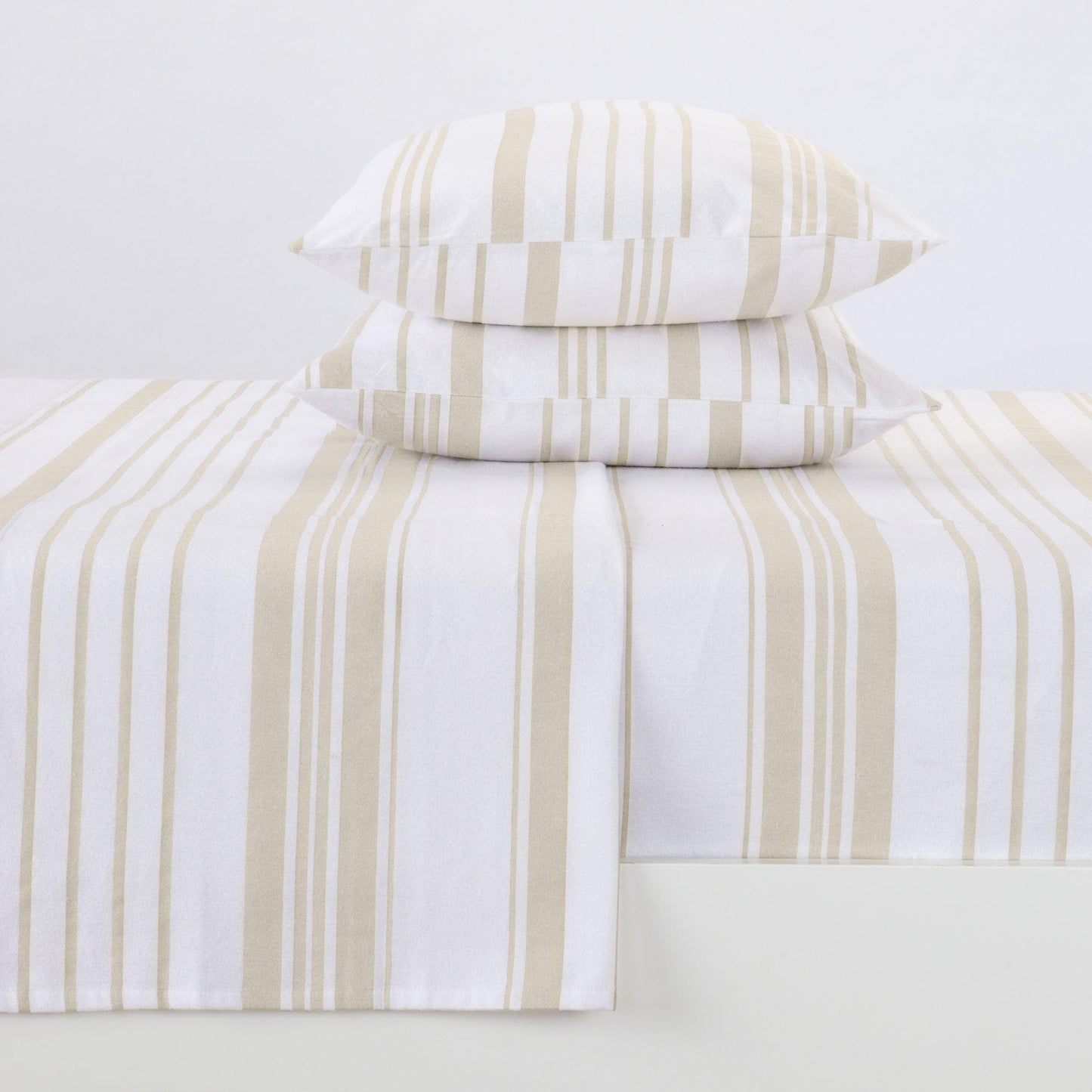Sleep City Twin / Stripe - Taupe Sheets 4-Piece Turkish Cotton Flannel Sheet - Raye Collection Great Bay Home