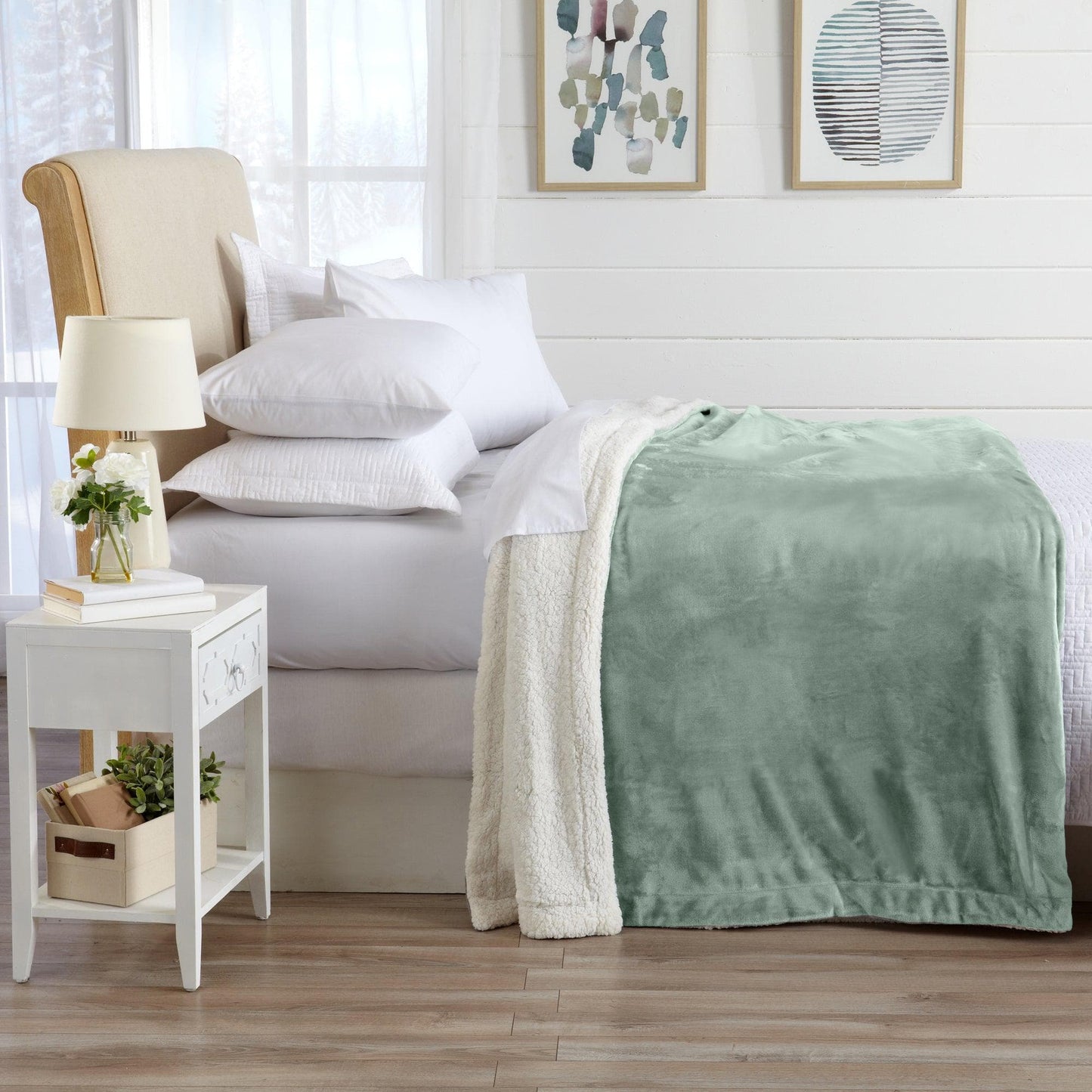 Sleep City Twin / Powder Blue Velvet Plush Sherpa Luxury Bed Blanket - Kinsley Collection Great Bay Home