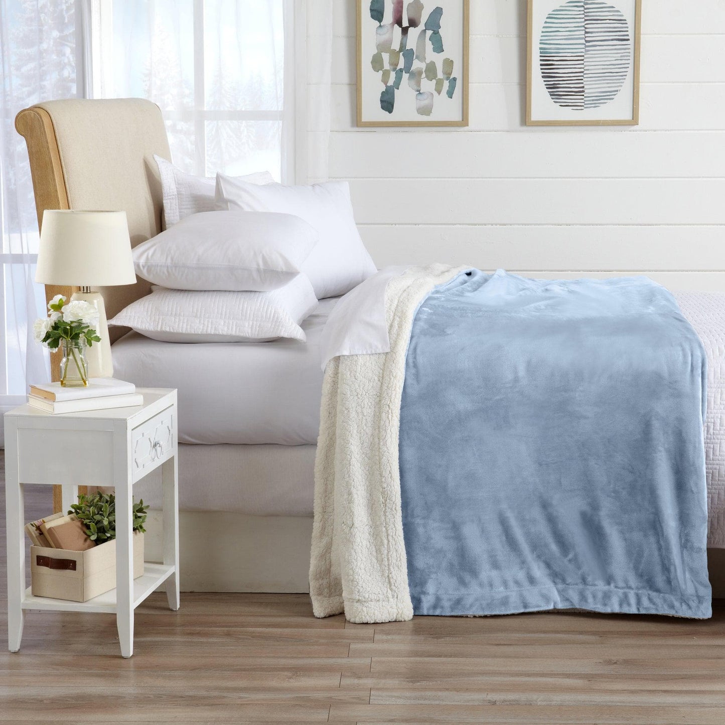 Sleep City Twin / Powder Blue Velvet Plush Sherpa Luxury Bed Blanket - Kinsley Collection Great Bay Home