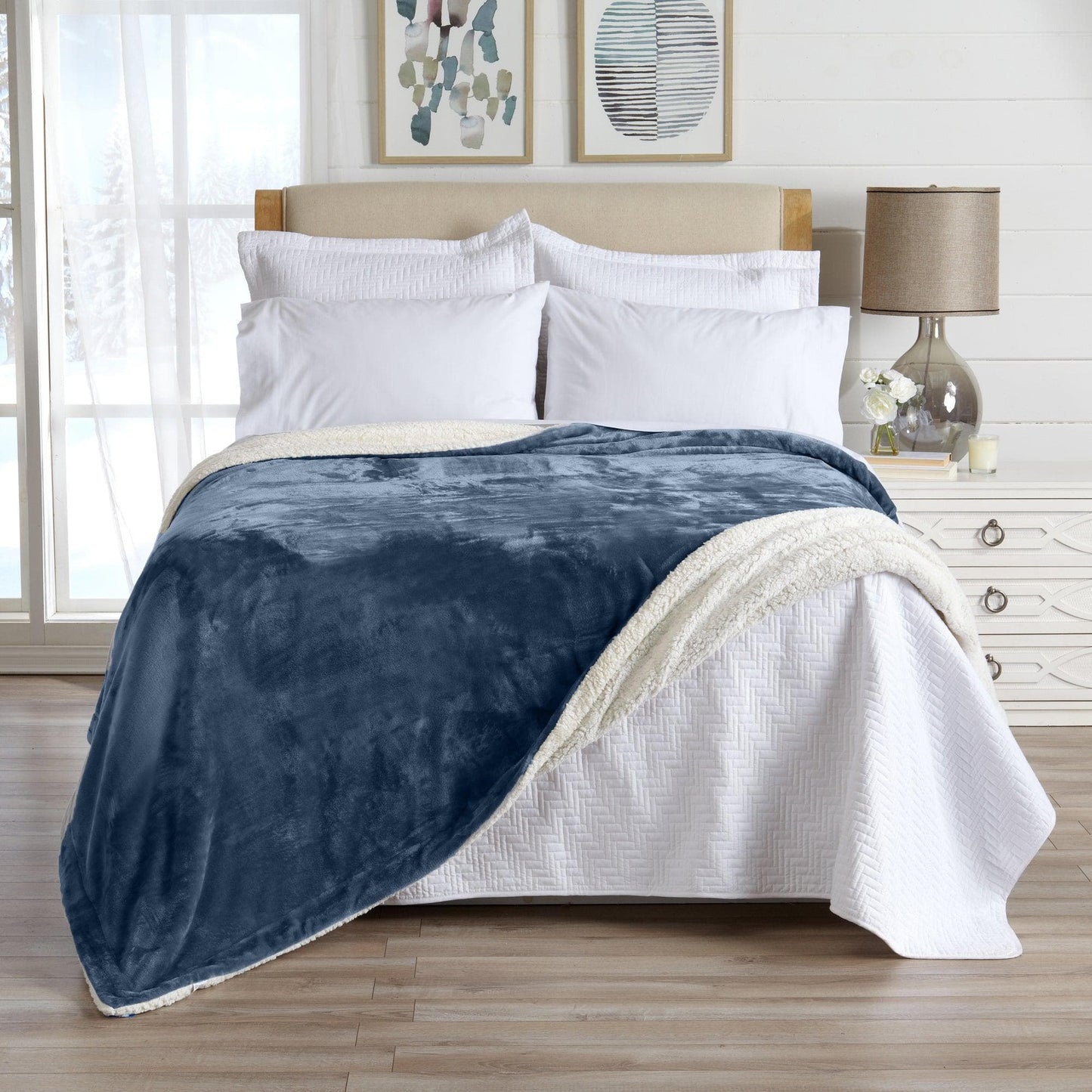 Sleep City Twin / Powder Blue Velvet Plush Sherpa Luxury Bed Blanket - Kinsley Collection Great Bay Home