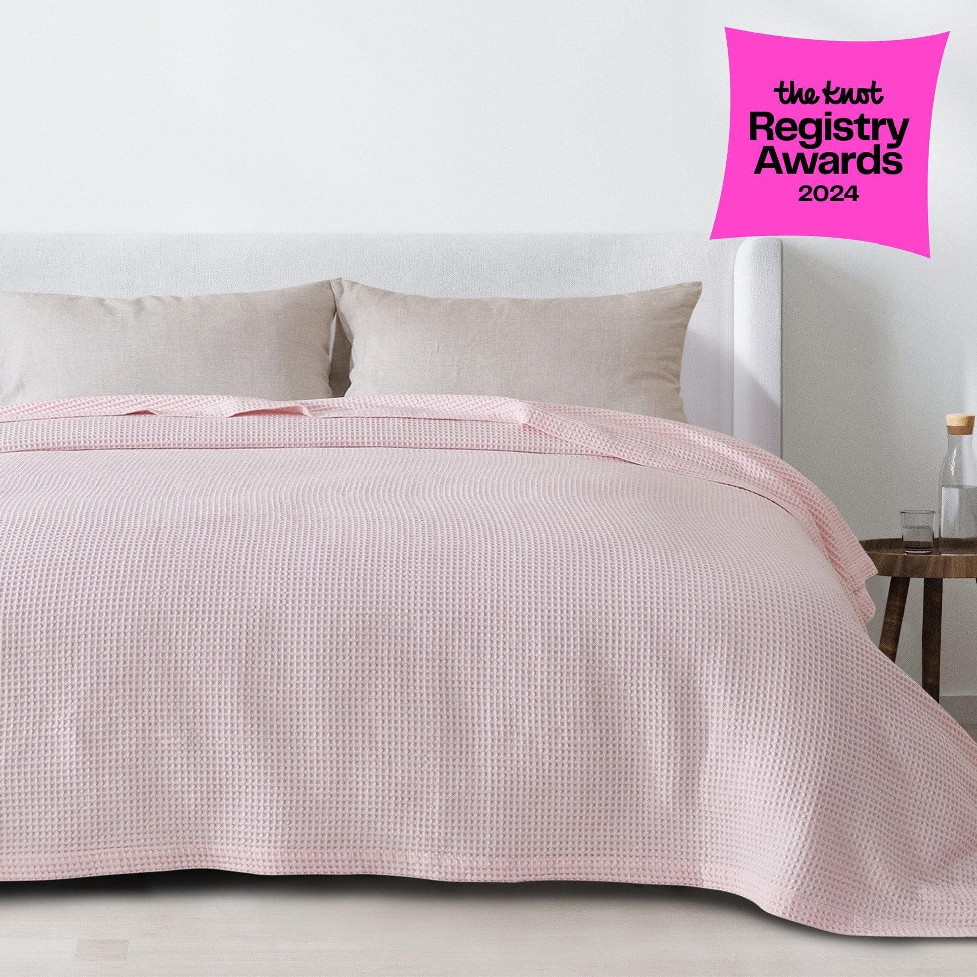 Sleep City Twin / Blush Pink Blankets 100% Cotton Waffle Weave Blanket - Mikala Collection Great Bay Home