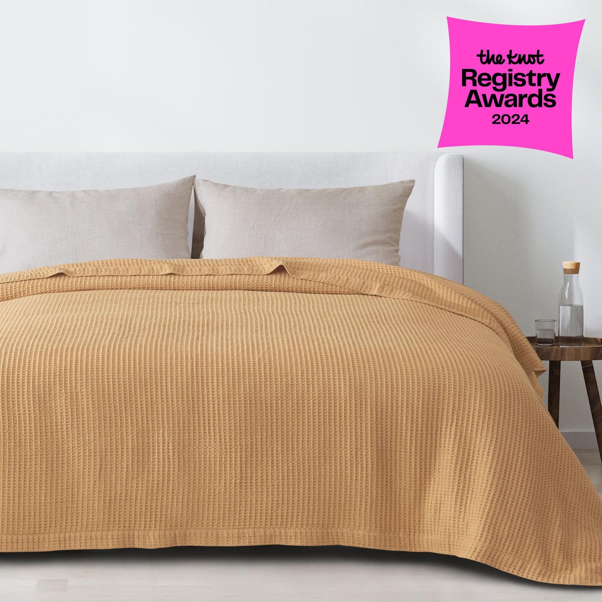 Sleep City Twin / Marigold Blankets 100% Cotton Waffle Weave Blanket - Mikala Collection Great Bay Home