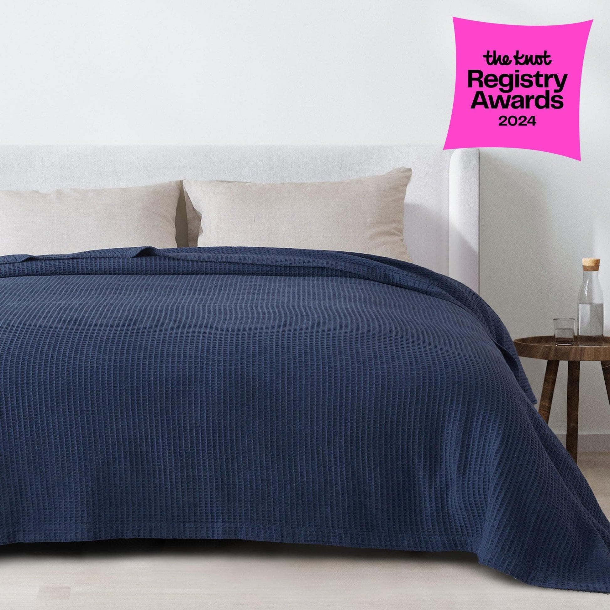 Sleep City Twin / Navy Blankets 100% Cotton Waffle Weave Blanket - Mikala Collection Great Bay Home