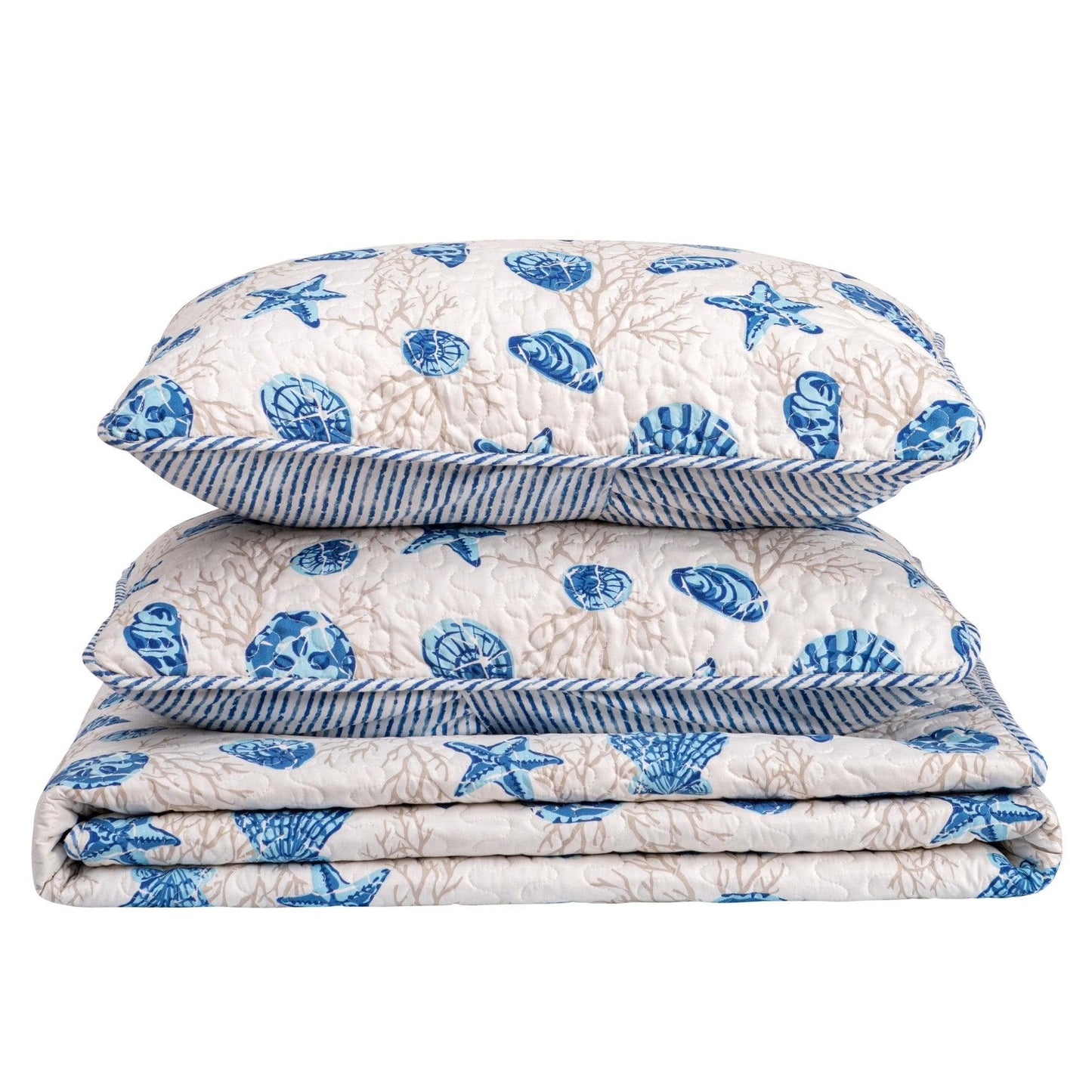 Sleep City Twin / Blue Quilts 3-Piece Coastal Quilt Set - Bali Collection Great Bay Home