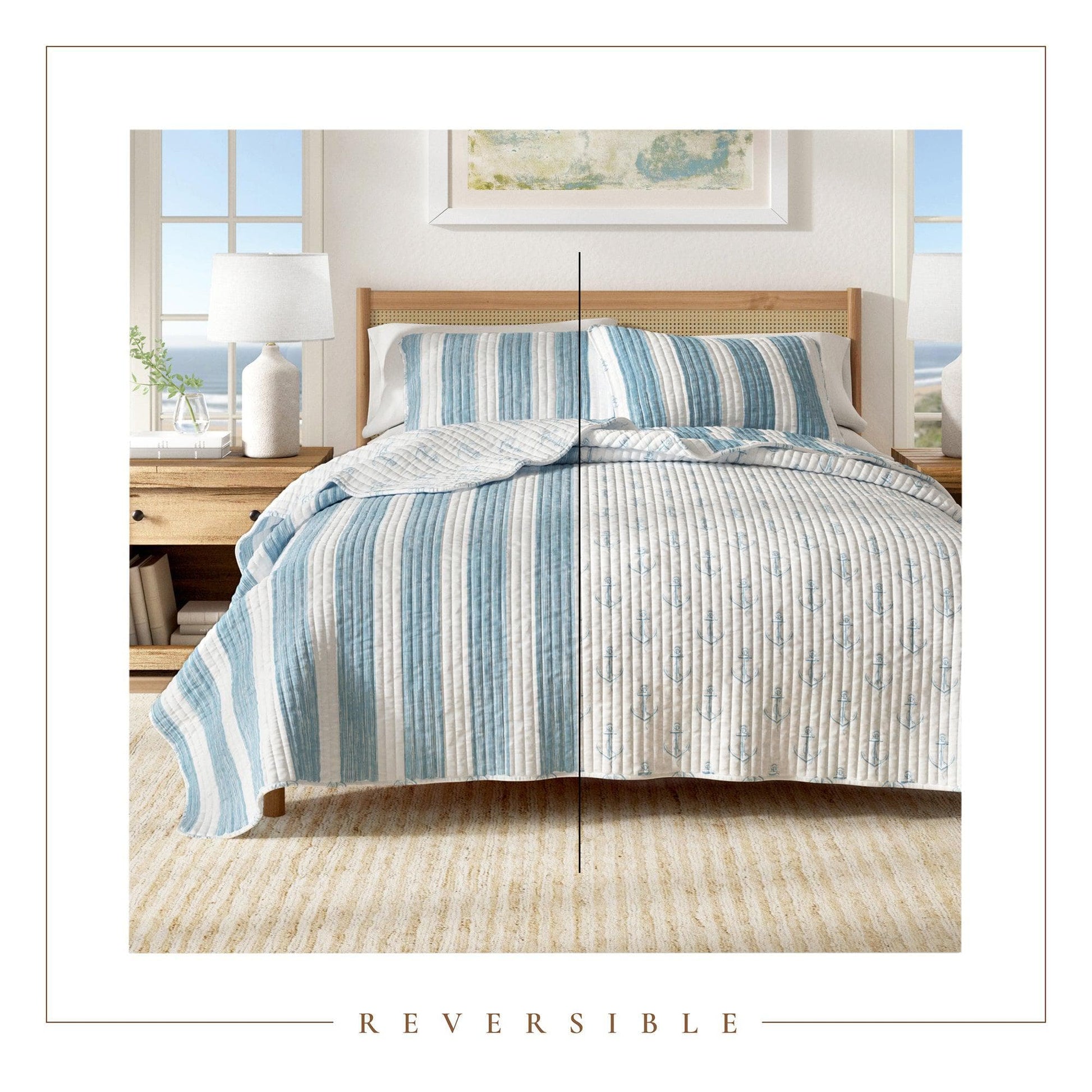 Sleep City Twin / Twin XL / Blue Quilts & Comforters 3-Piece Coastal Quilt - Casco Bay Collection Great Bay Home