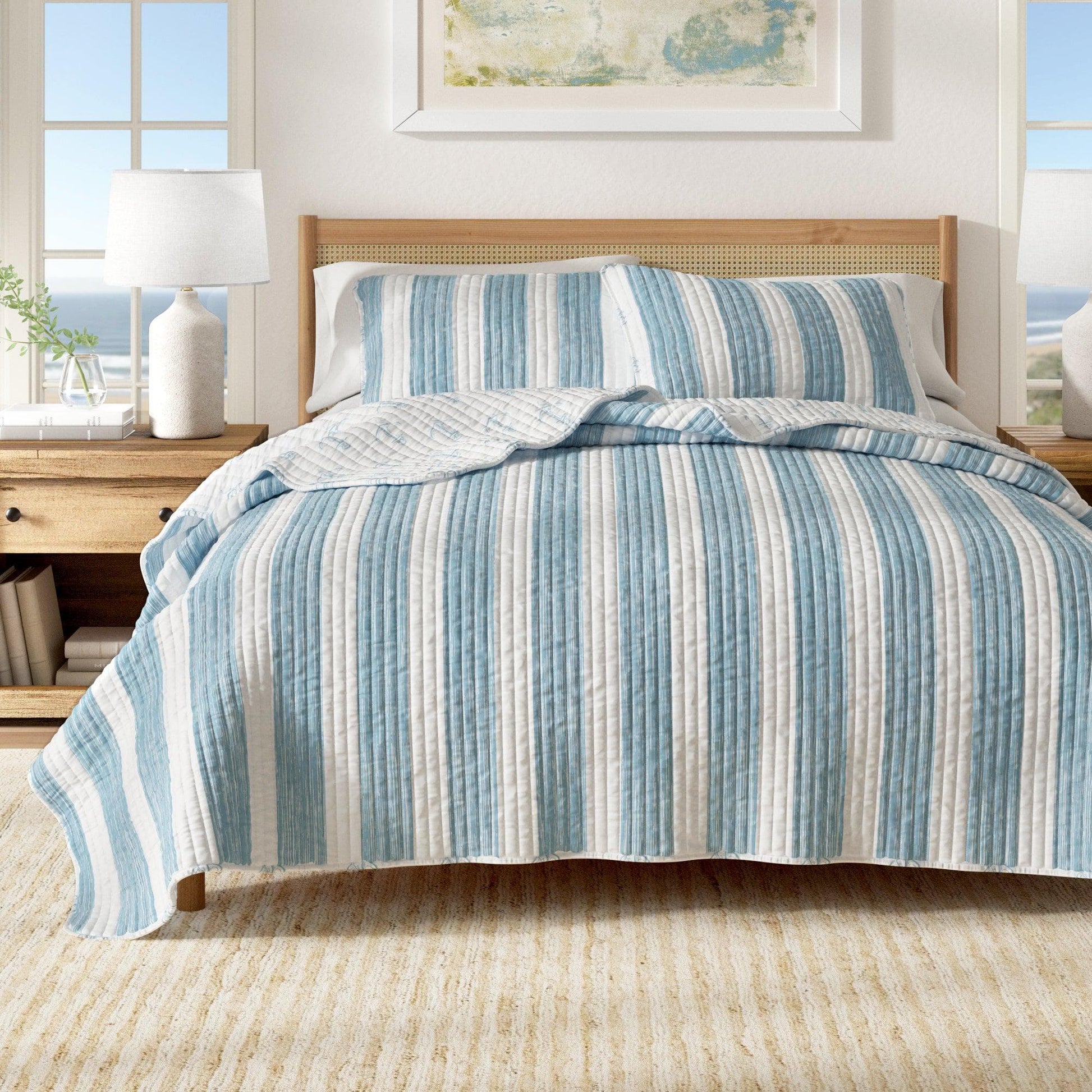 Sleep City Twin / Twin XL / Blue Quilts & Comforters 3-Piece Coastal Quilt - Casco Bay Collection Great Bay Home