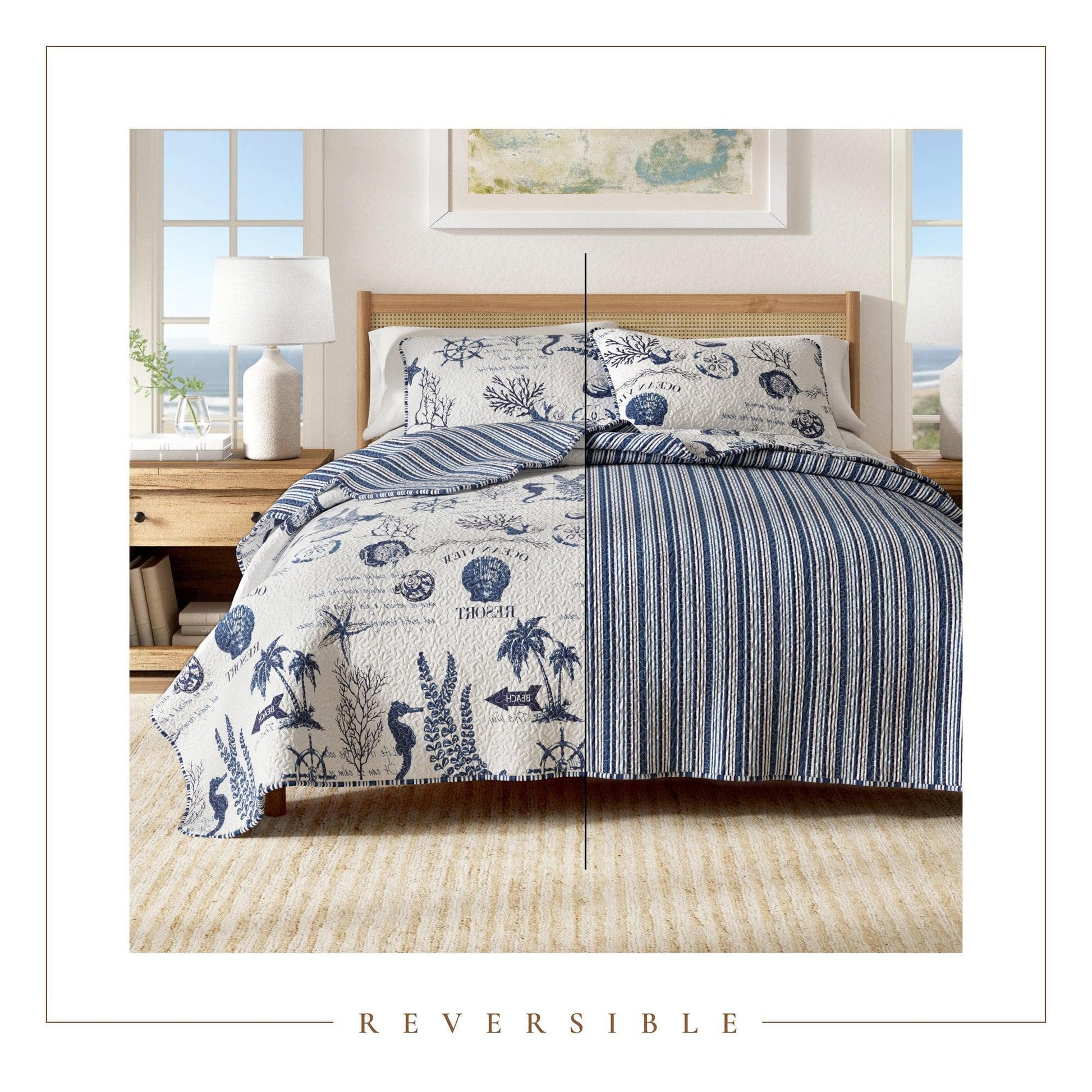 Sleep City Twin / Twin XL / Navy Quilts & Comforters 3-Piece Coastal Quilt - Catalina Collection Great Bay Home