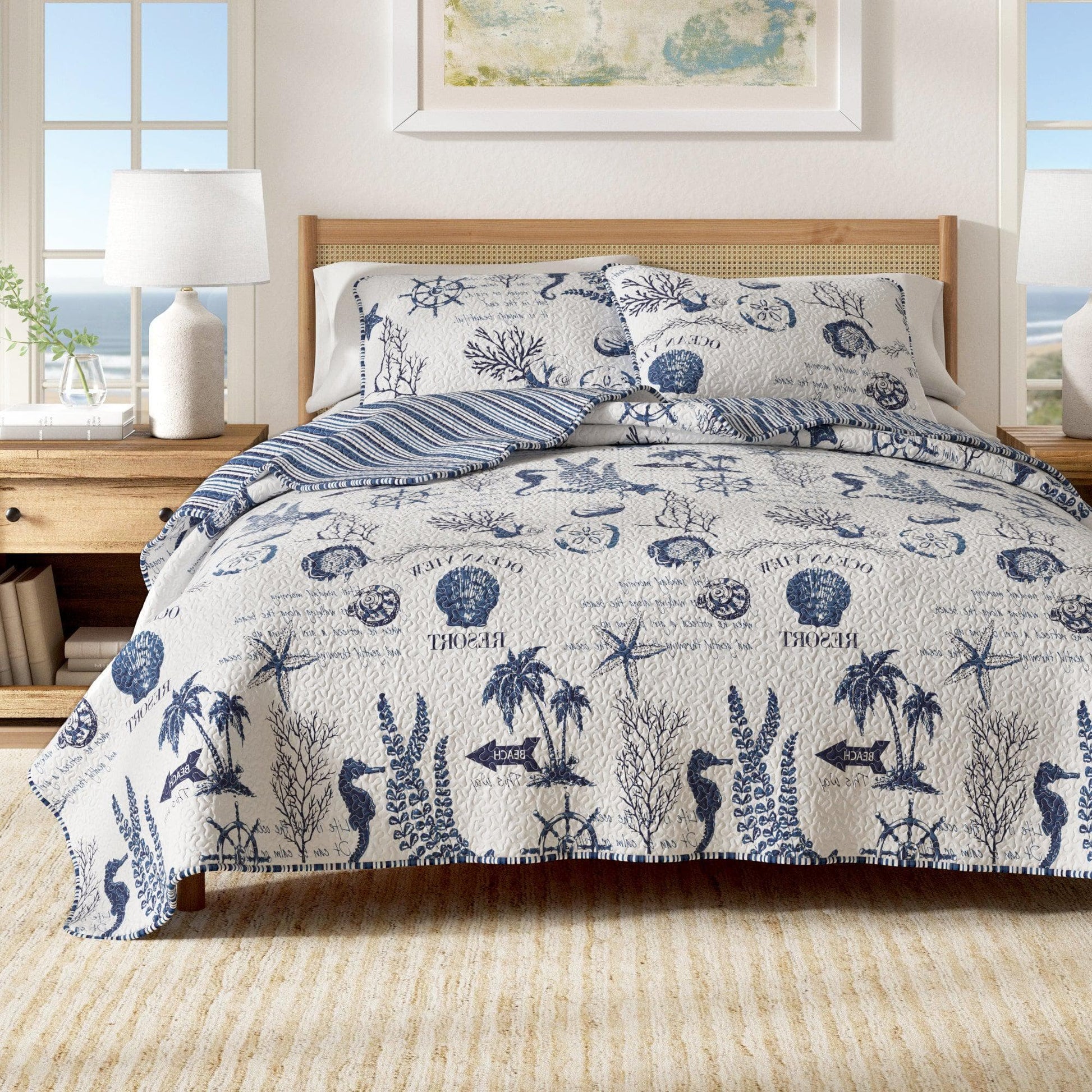 Sleep City Twin / Twin XL / Navy Quilts & Comforters 3-Piece Coastal Quilt - Catalina Collection Great Bay Home