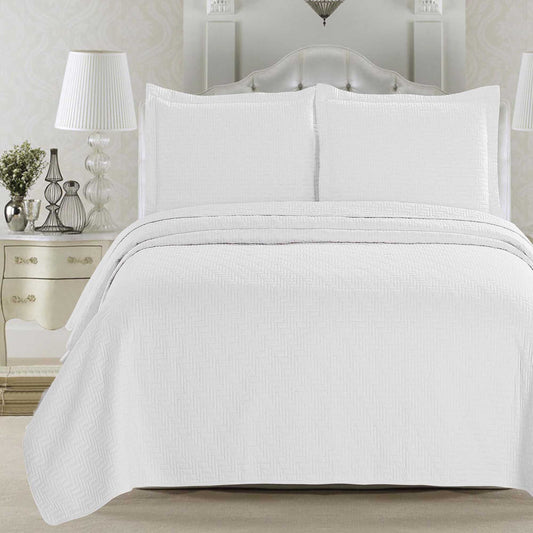 Sleep City Full / Queen / White Quilts & Comforters 3-Piece Herringbone Stitched Quilt - Louise Collection Great Bay Home