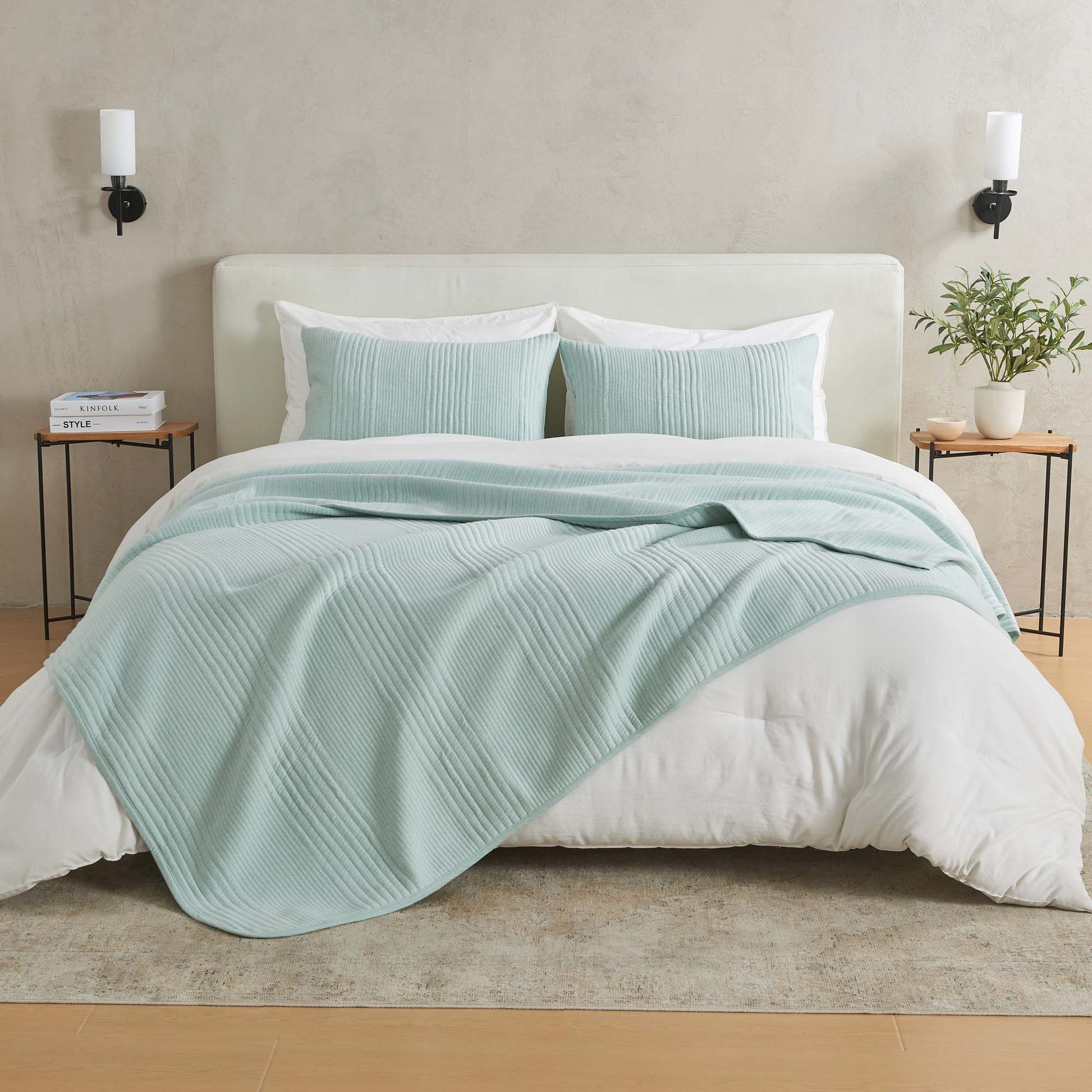 Sleep City King / Heathered Seaglass Quilts & Comforters 3 Piece Jersey Knit Quilt Set - Natalie Collection Great Bay Home