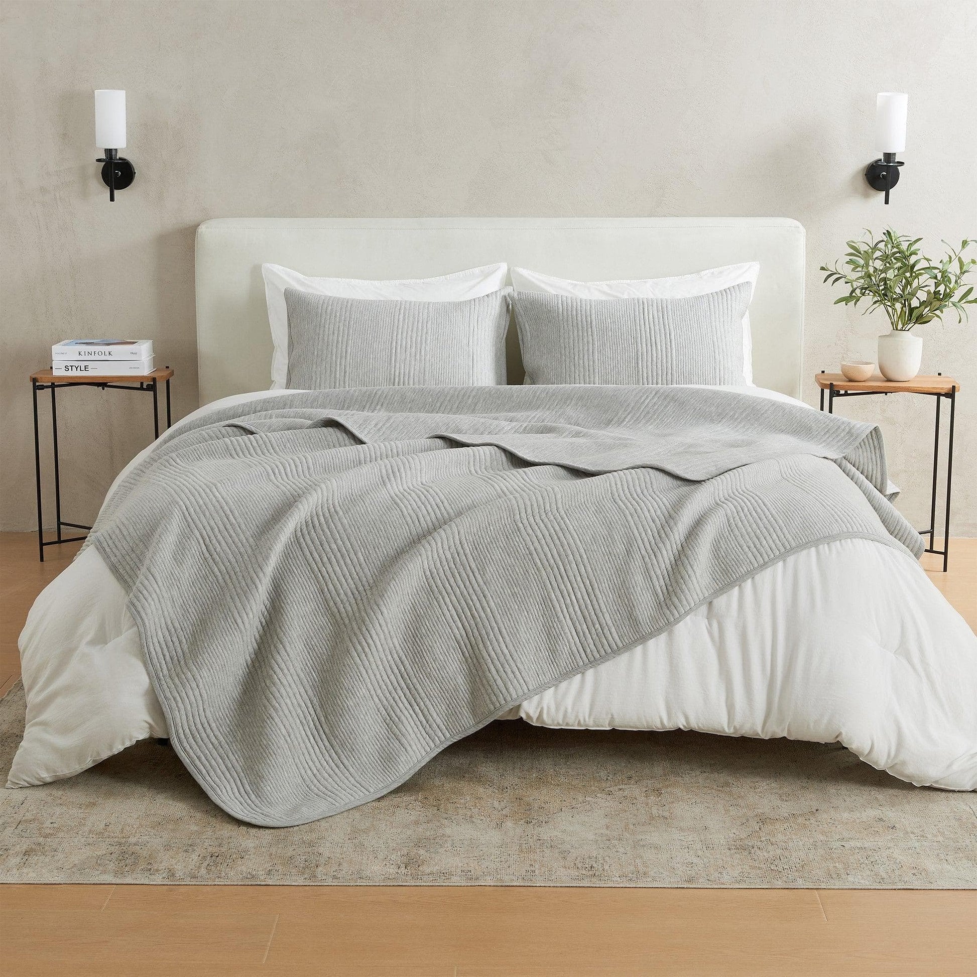 Sleep City King / Heathered Light Grey Quilts & Comforters 3 Piece Jersey Knit Quilt Set - Natalie Collection Great Bay Home