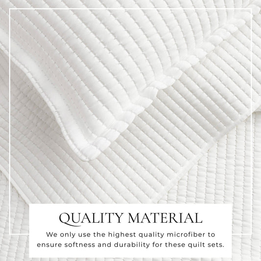 Sleep City Twin / Twin XL / White Quilts & Comforters 3-Piece Solid Quilt - Alicia Collection Great Bay Home