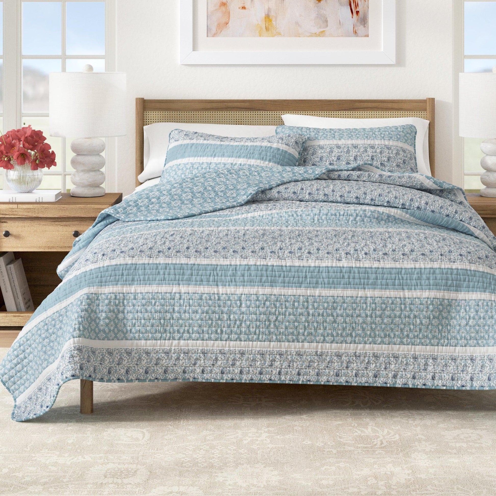 Sleep City Twin / Twin XL / Blue Quilts & Comforters 3-Piece Stripe Quilt - Kadi Collection Great Bay Home