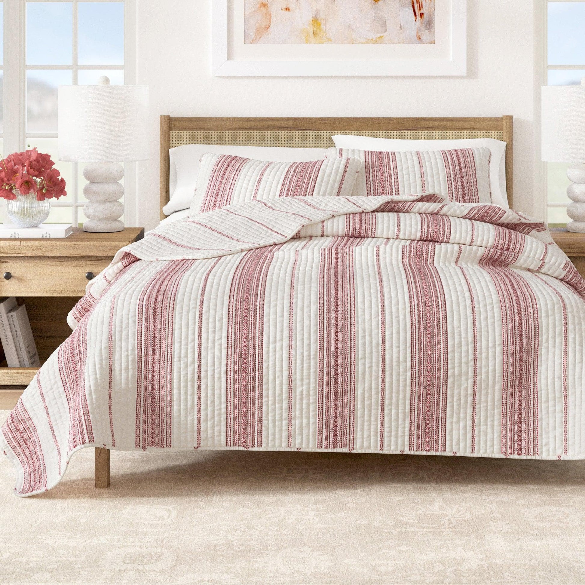 Sleep City Twin / Twin XL / Red Quilts & Comforters 3-Piece Stripe Quilt - Wesley Collection Great Bay Home